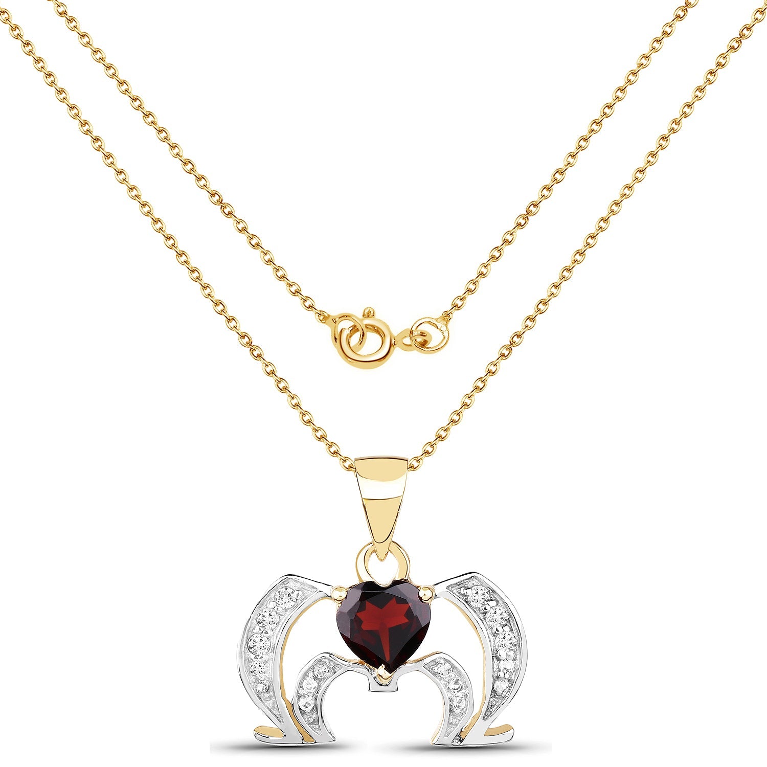 14K Yellow Gold Plated 1.05 Carat Genuine Garnet and White Topaz .925 Sterling Silver Pendant on sale at MyriadMart