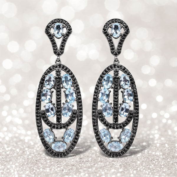 13.80 Carat Genuine Blue Topaz and Black Spinel .925 Sterling Silver Earrings on sale at MyriadMart