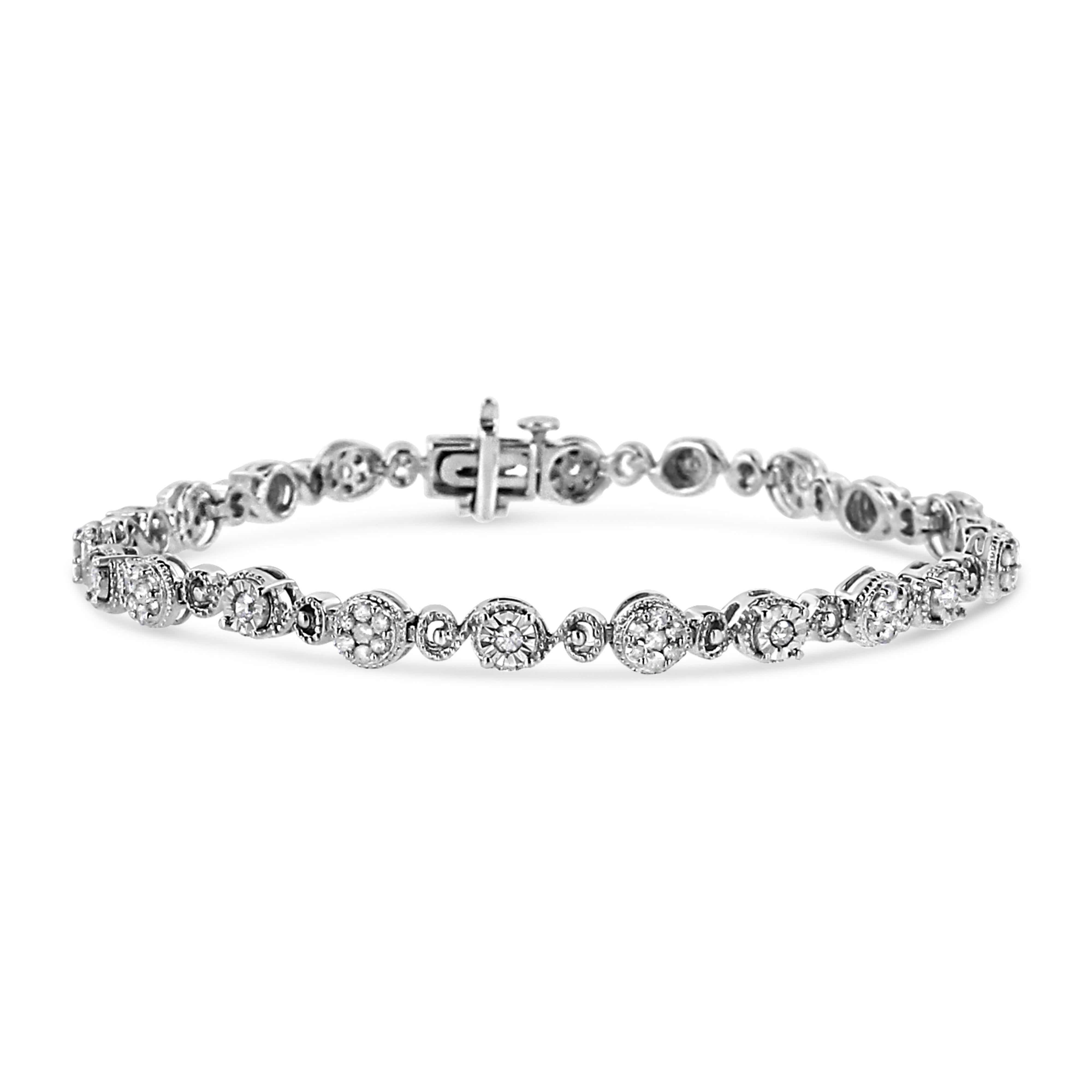 .925 Sterling Silver 1.0 Cttw Diamond Swirl Beaded Link Bracelet I-J Color, I3-Promo Clarity - 7.25" Inches on sale at MyriadMart