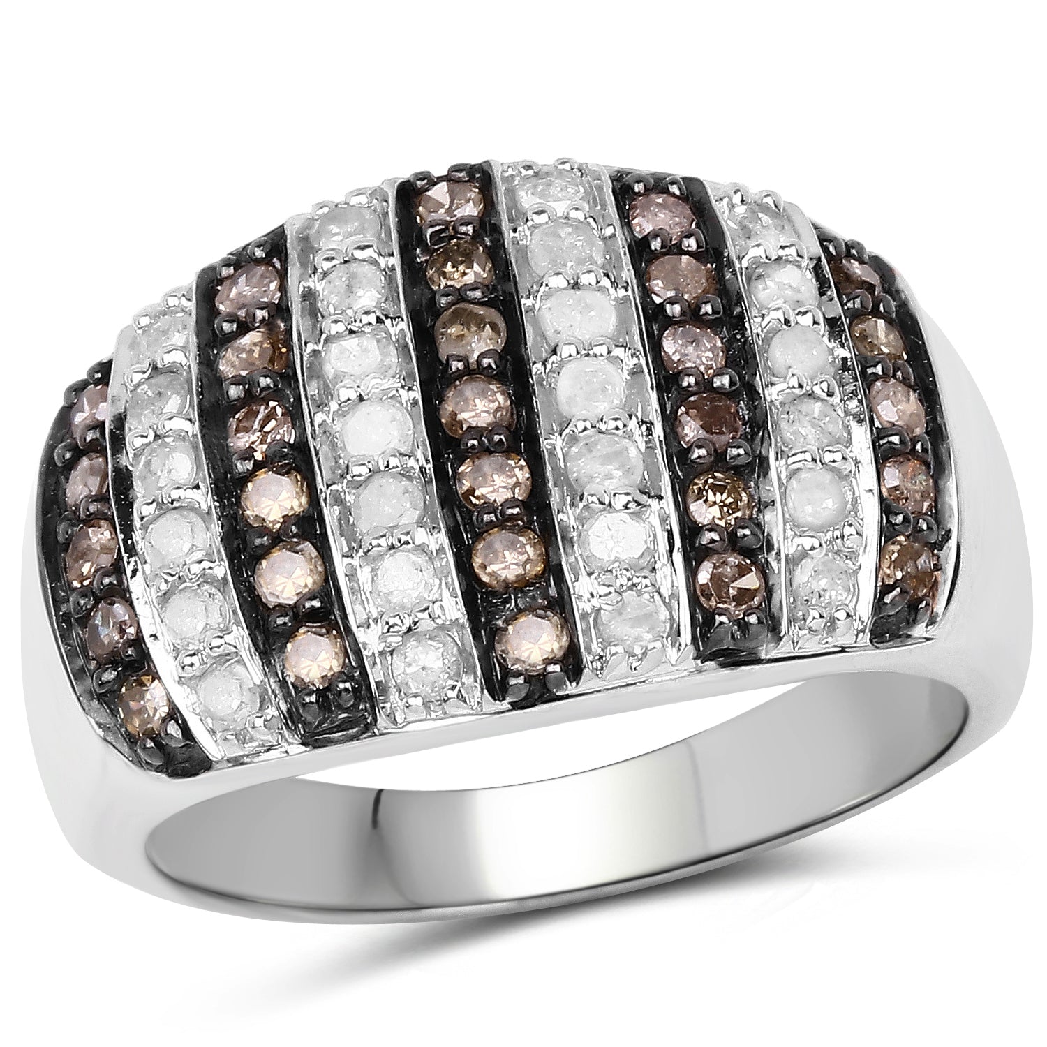 0.83 Carat Genuine Champagne Diamond and White Diamond .925 Sterling Silver Ring on sale at MyriadMart