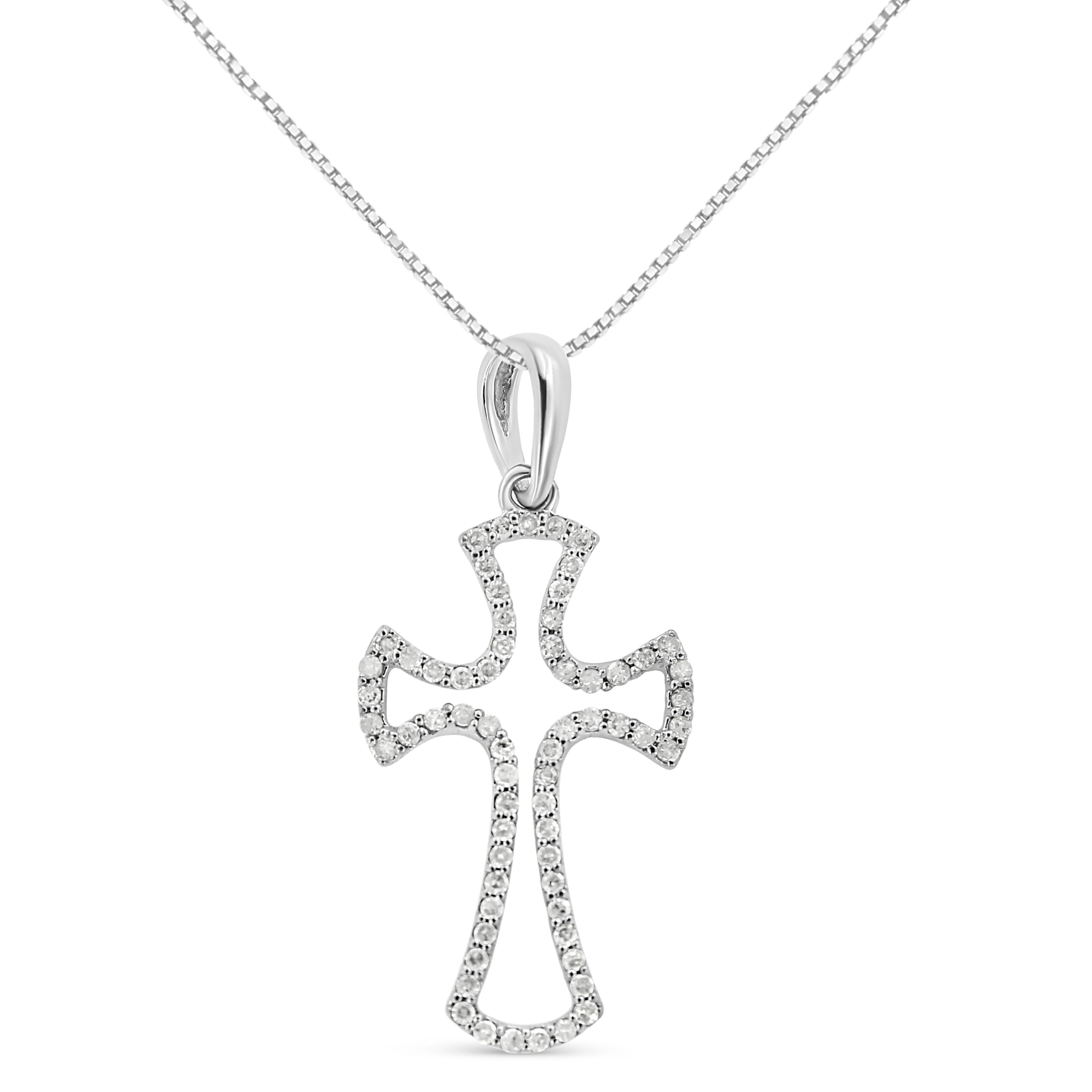 .925 Sterling Silver 1/3 Cttw Diamond Framed Open Cross 18" Pendant Necklace J-K Color, I2-I3 Clarity on sale at MyriadMart