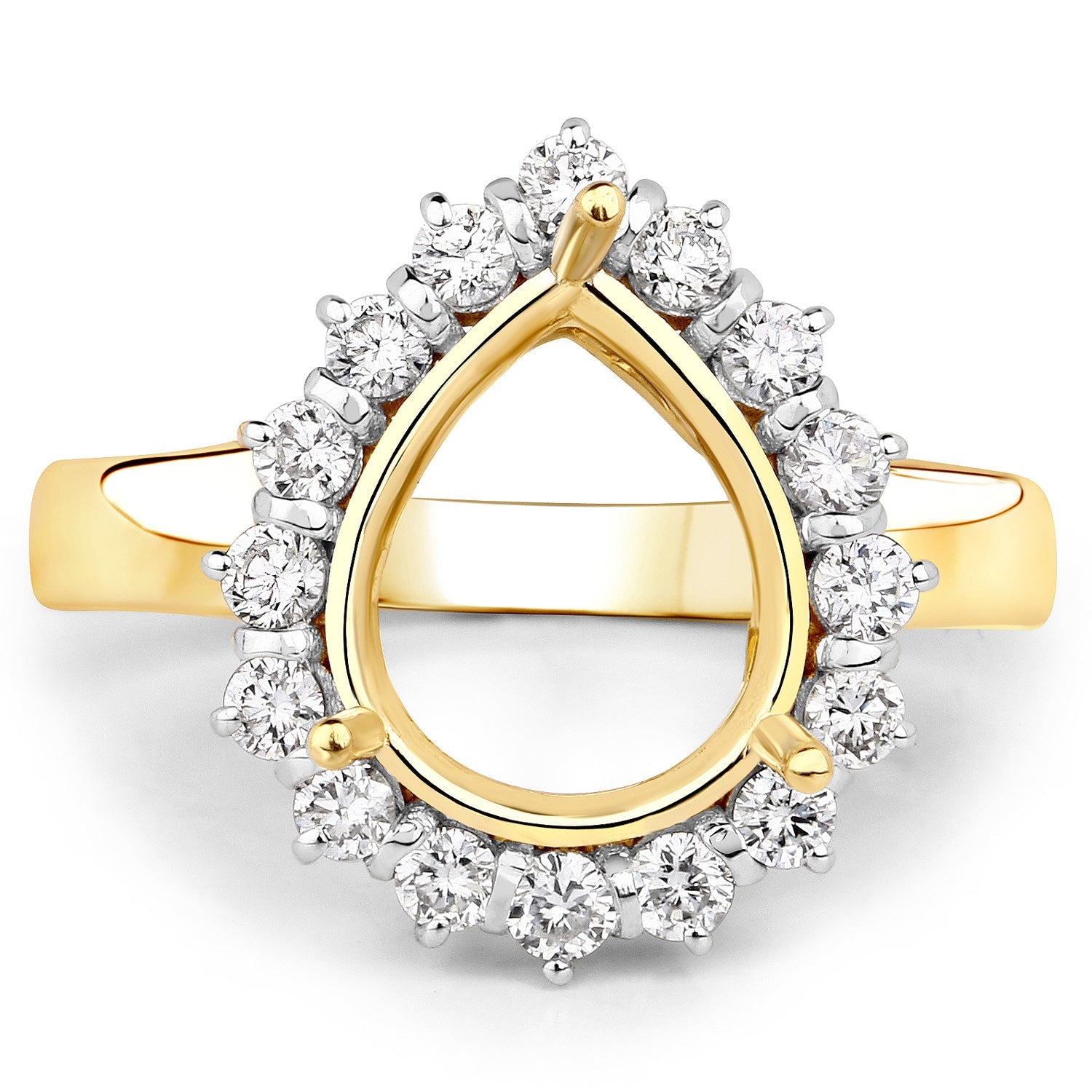 0.48 Carat Genuine White Diamond 14K Yellow Gold Semi Mount Ring - holds 11x9mm Pear Gemstone on sale at MyriadMart
