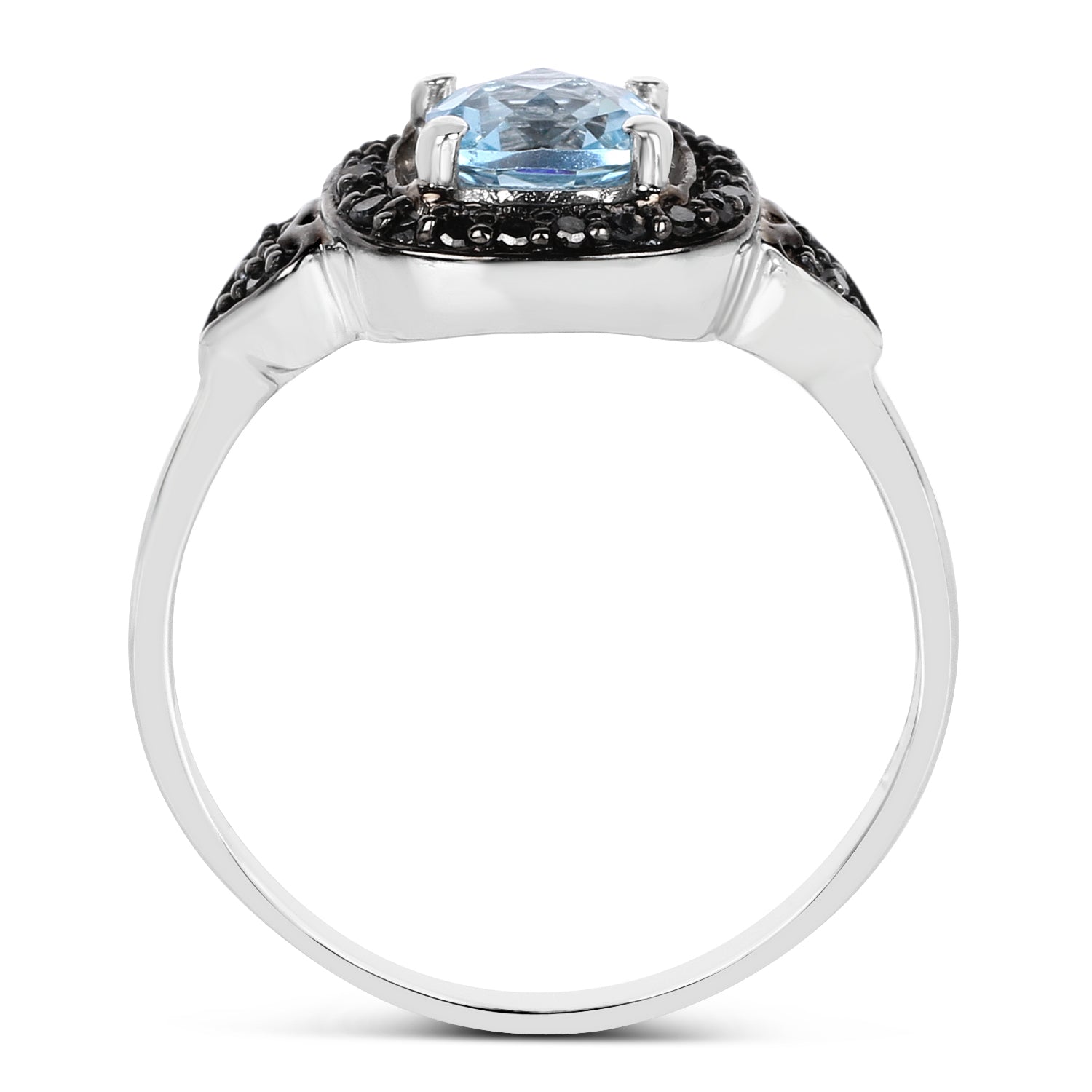 1.19 Carat Genuine Swiss Blue Topaz & Black Diamond .925 Sterling Silver Ring on sale at MyriadMart