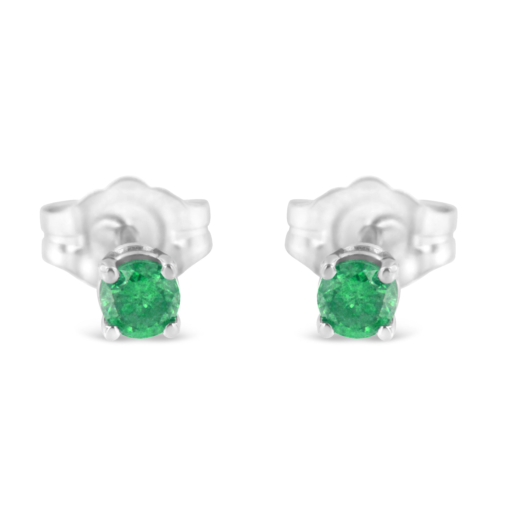 .925 Sterling Silver 1/4 Cttw Round Brilliant-Cut Green Diamond Classic 4-Prong Stud Earrings Fancy Color-Enhanced, I2-I3 Clarity on sale at MyriadMart