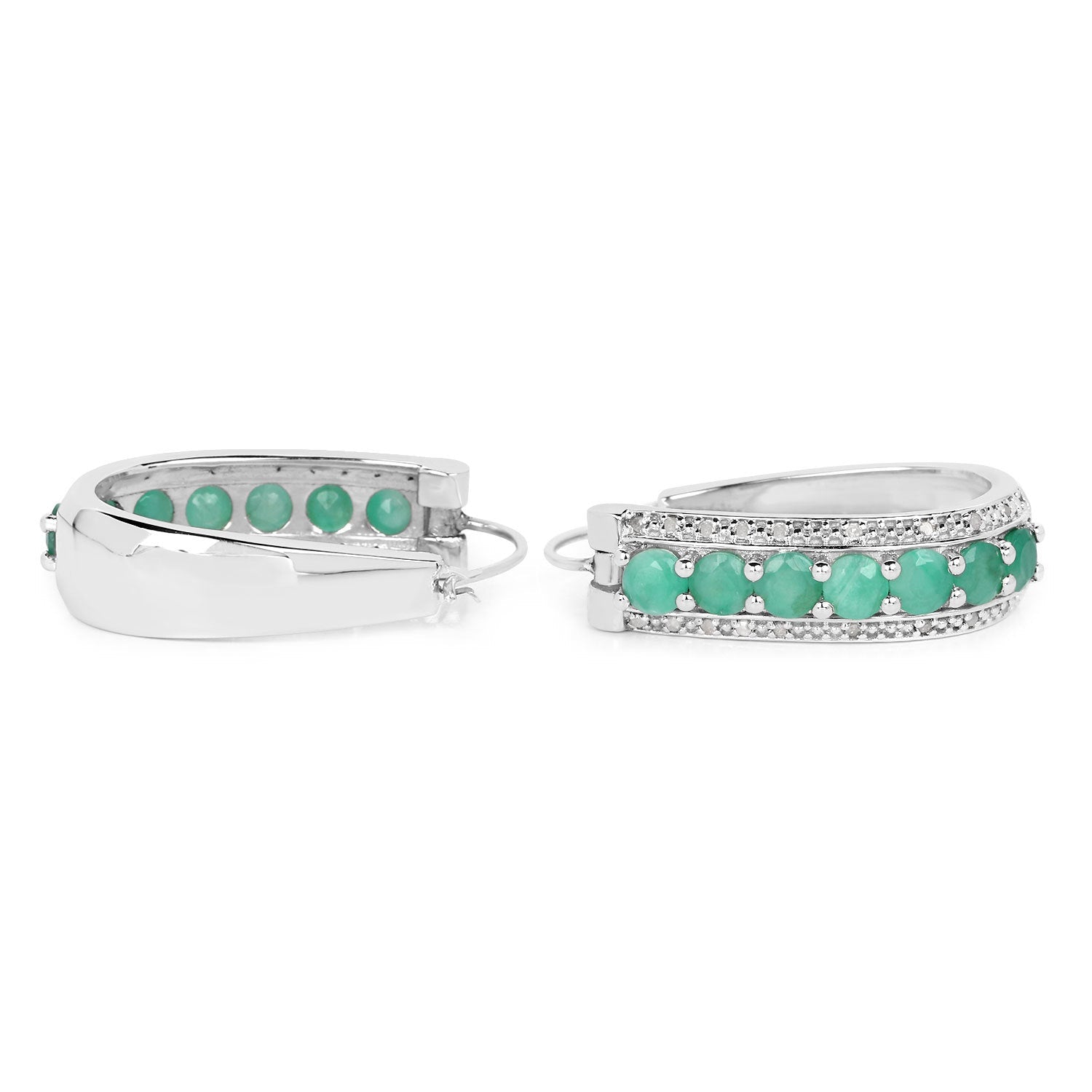 3.42 Carat Genuine Emerald and White Diamond .925 Sterling Silver Earrings on sale at MyriadMart