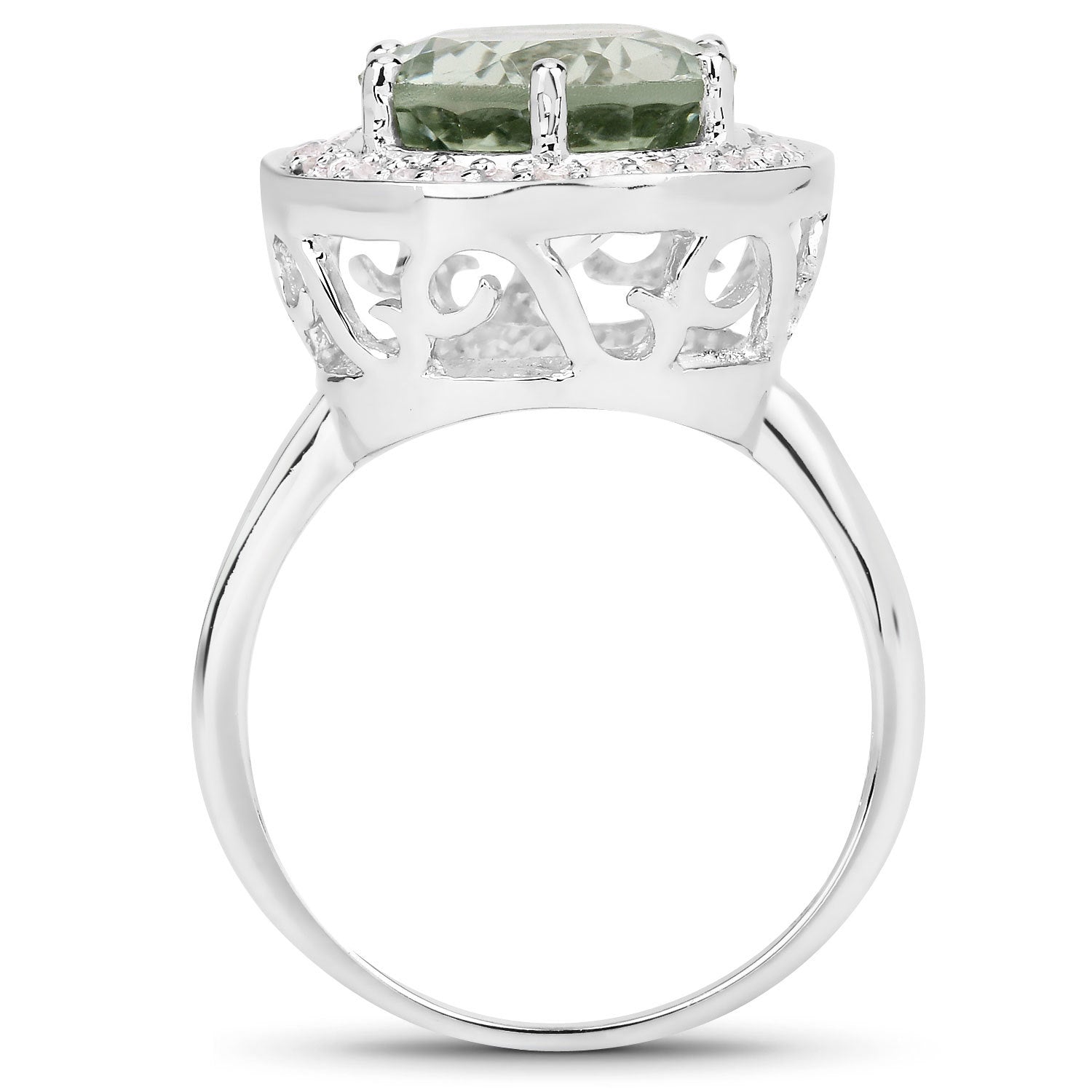 4.94 Carat Genuine Green Amethyst and White Topaz .925 Sterling Silver Ring on sale at MyriadMart