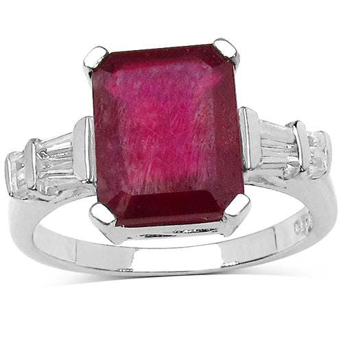 4.30 ct. t.w. Glass Filled Ruby and White Topaz Ring in Sterling Silver on sale at MyriadMart