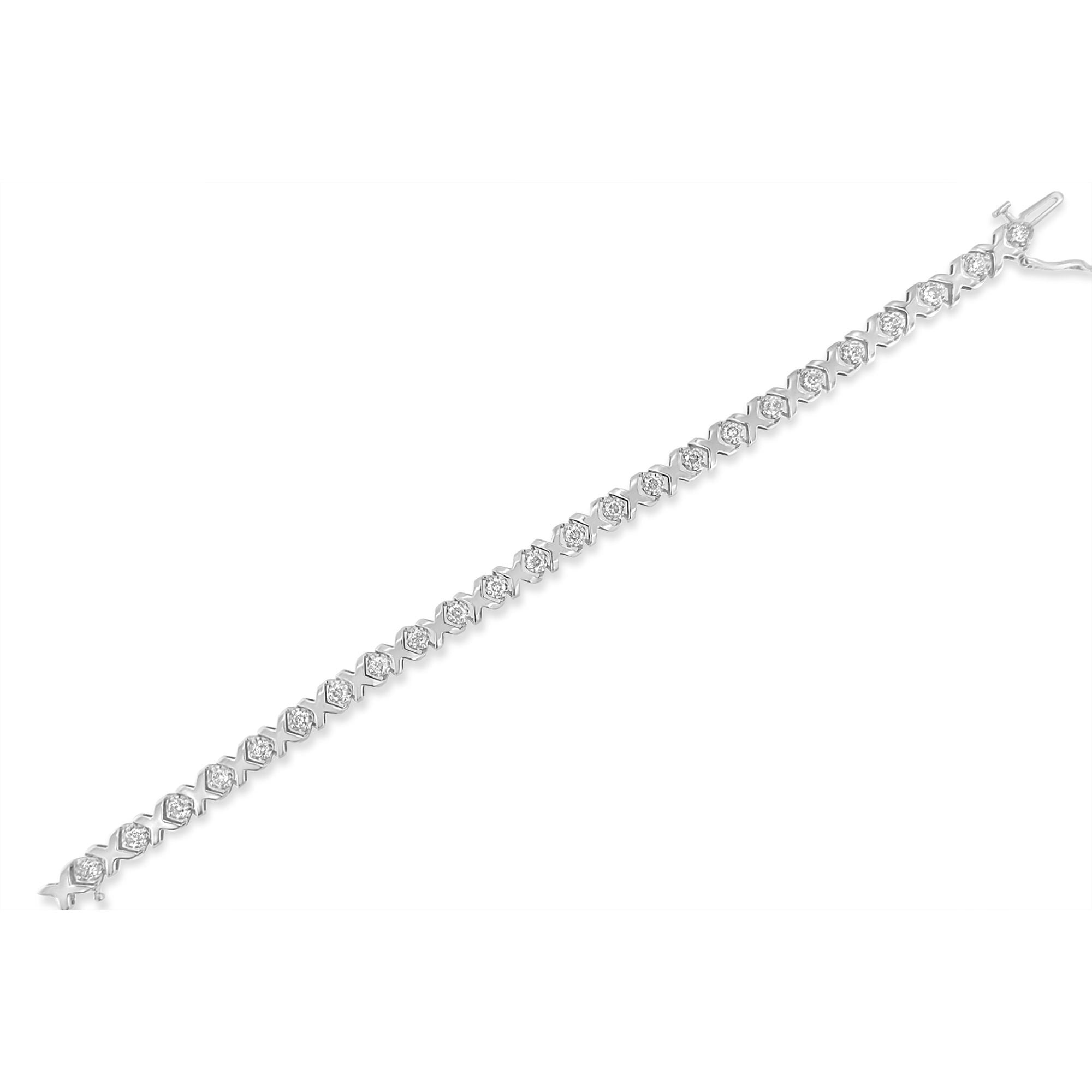 10k White Gold 2.00 Cttw Round-Cut Diamond "XOXO" Link 7" Bracelet I-J Color, I2-I3 Clarity on sale at MyriadMart