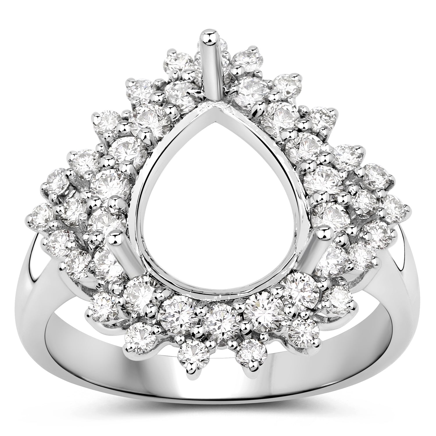 0.89 Carat Genuine White Diamond 14K White Gold Semi Mount Ring - holds 11x9mm Pear Gemstone on sale at MyriadMart