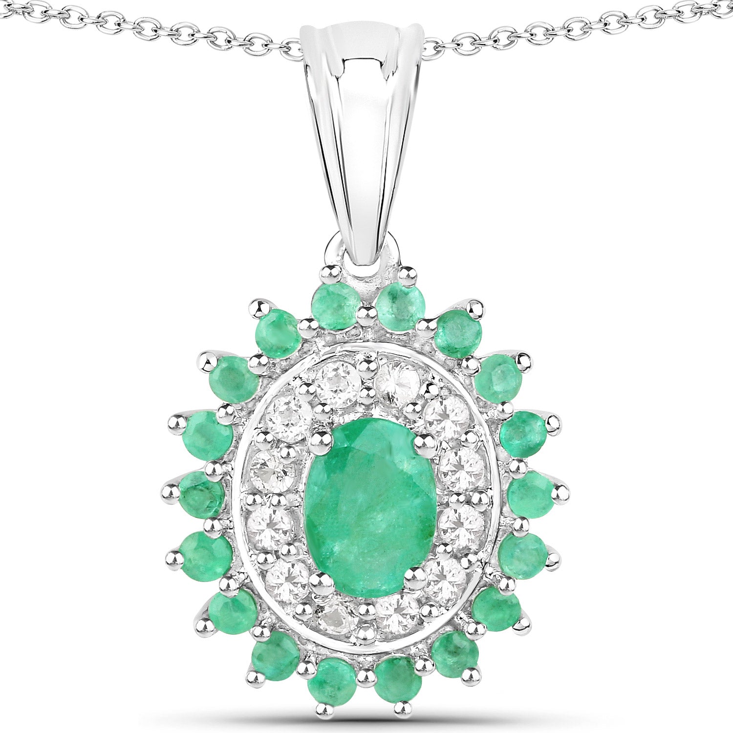 6.53 Carat Genuine Zambian Emerald and White Topaz .925 Sterling Silver 3 Piece Jewelry Set Ring, Earrings, and Pendant w/ Chain on sale at MyriadMart