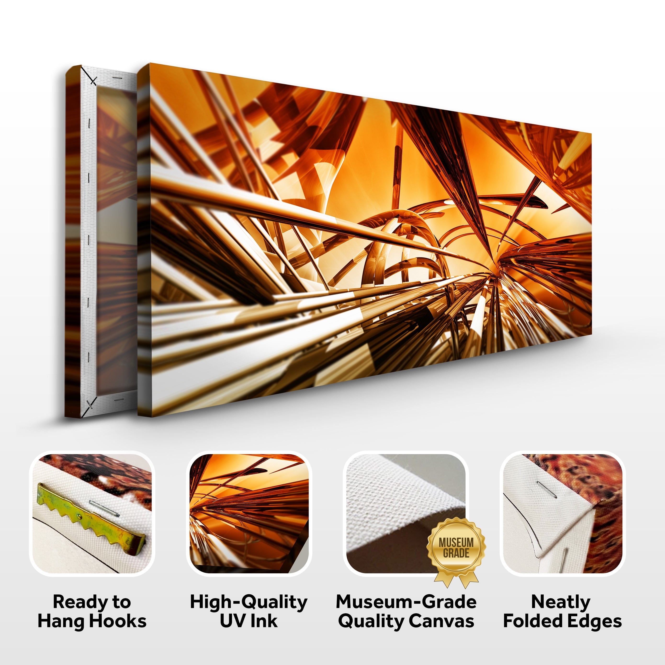 3D Gold Metallic Lines Canvas Wall Art on sale at MyriadMart