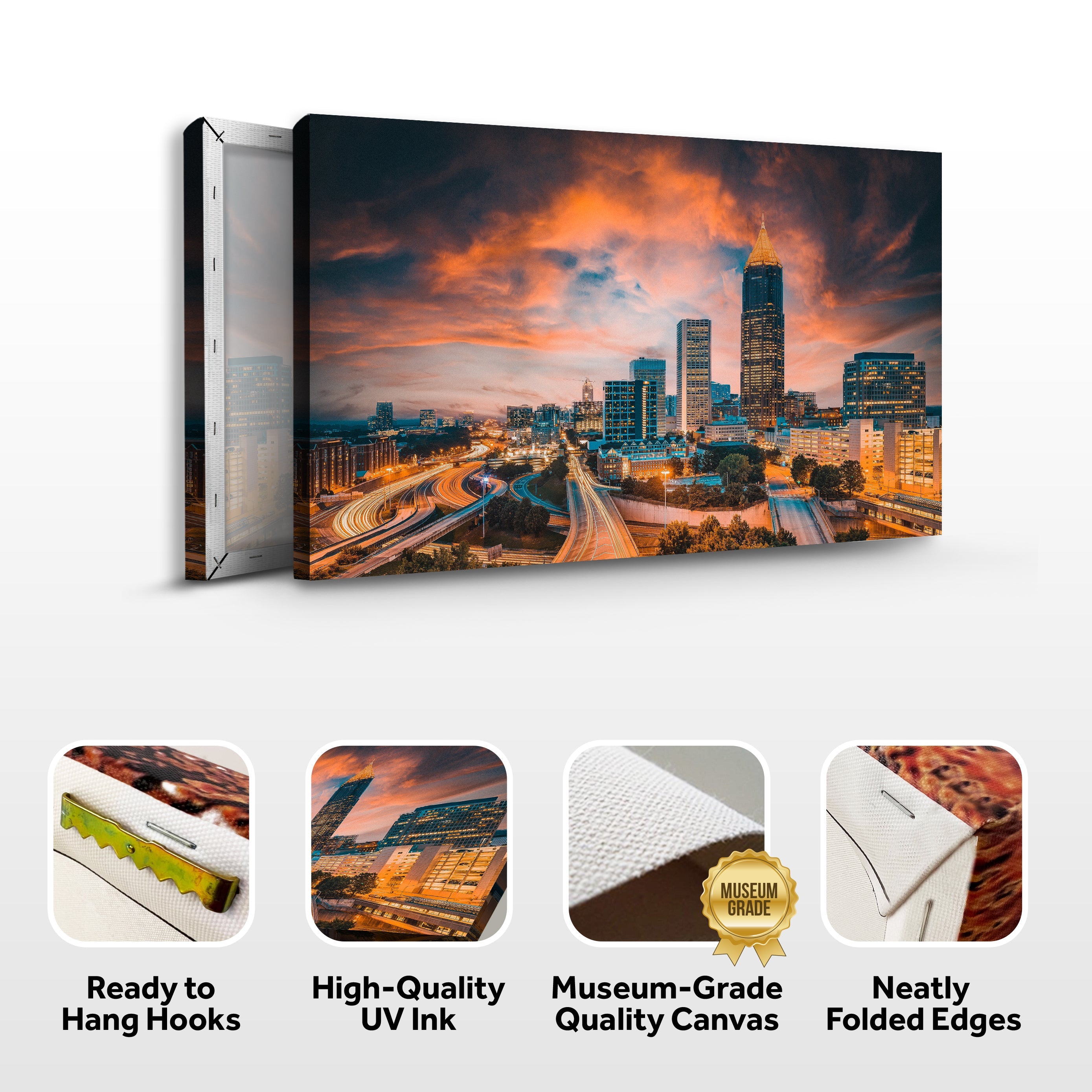 Atlanta City Night Skyline Canvas Wall Art on sale at MyriadMart