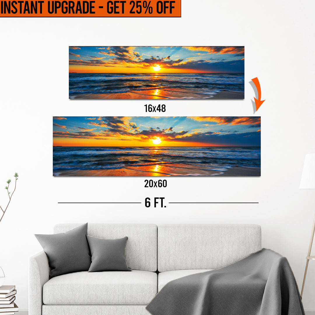 Upgrade Your 16x48 Inches 'Sunrise On Atlantic Ocean' Style 1 Canvas To 20x60 Inches on sale at MyriadMart