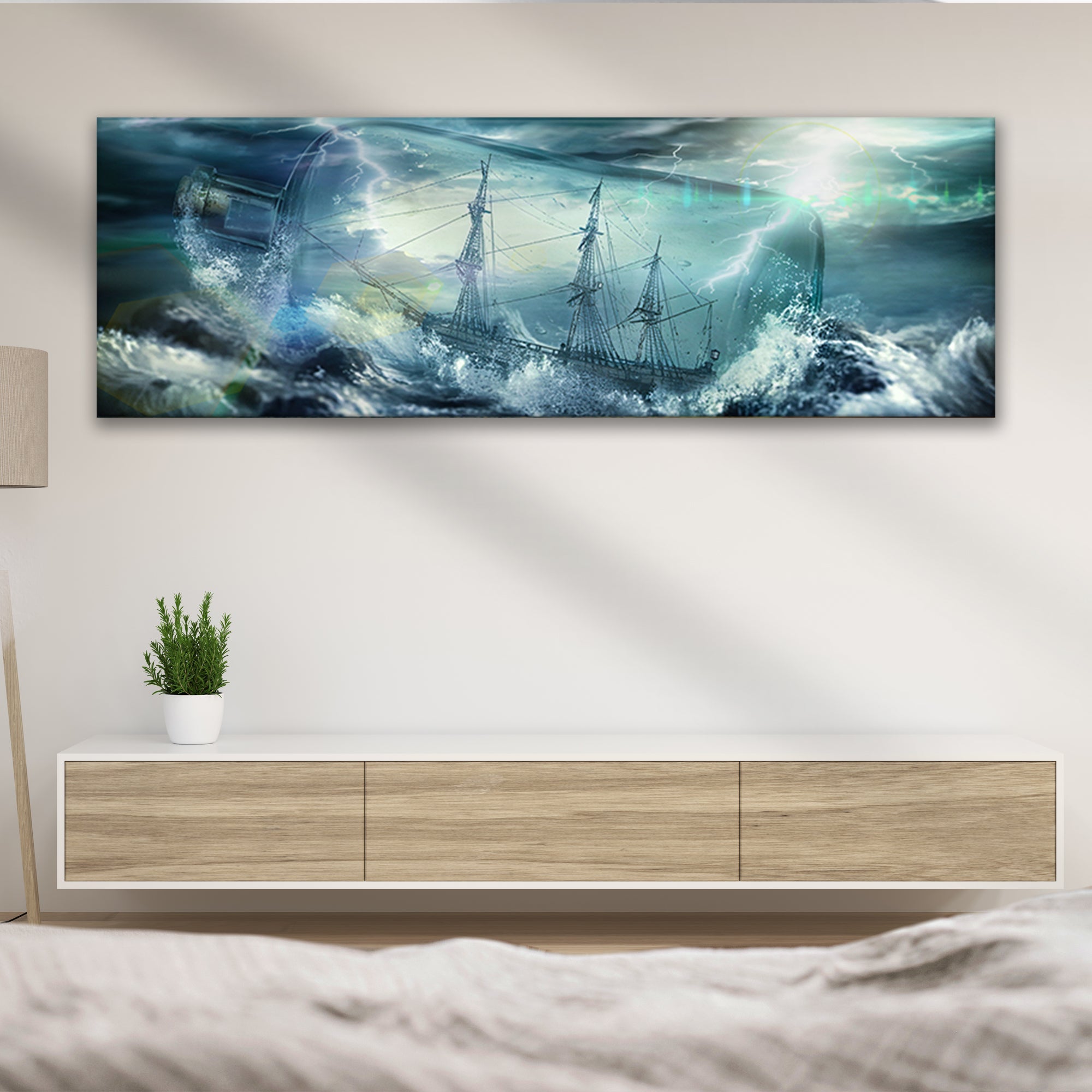 Pirate Ship In A Bottle Canvas Wall Art on sale at MyriadMart