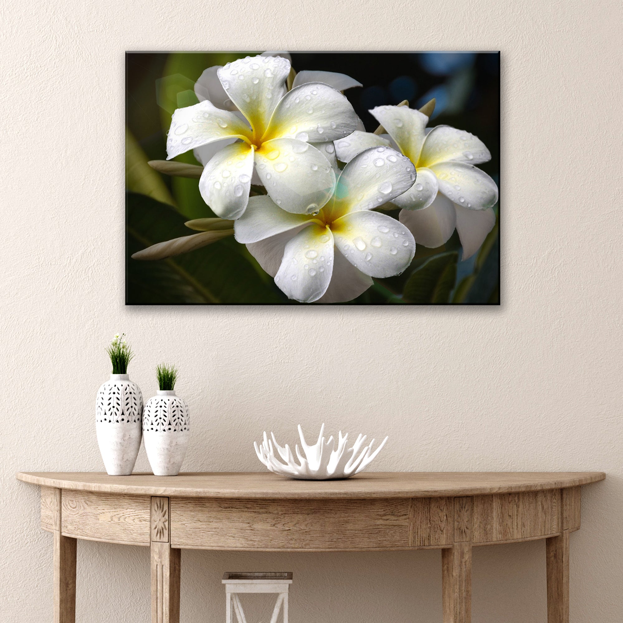 White Frangipani Flower Canvas Wall Art on sale at MyriadMart