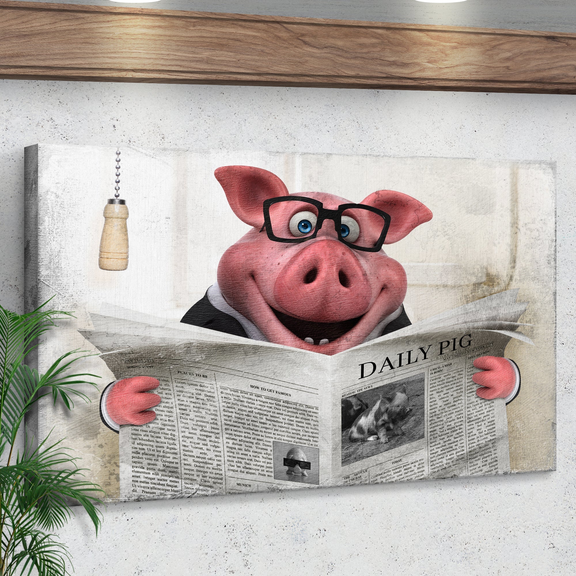 Grand Pig Reading Newspaper Canvas Wall Art on sale at MyriadMart