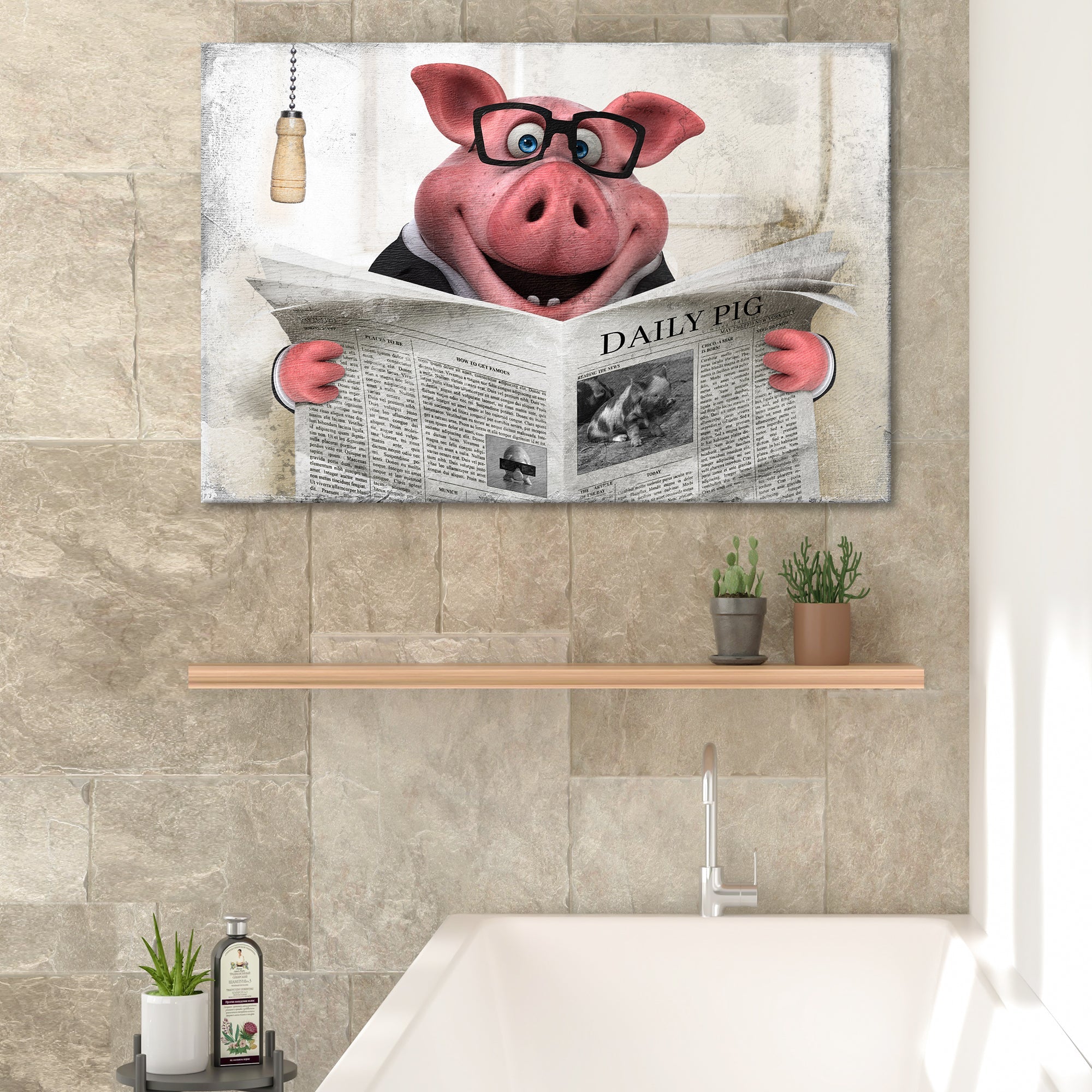 Grand Pig Reading Newspaper Canvas Wall Art on sale at MyriadMart