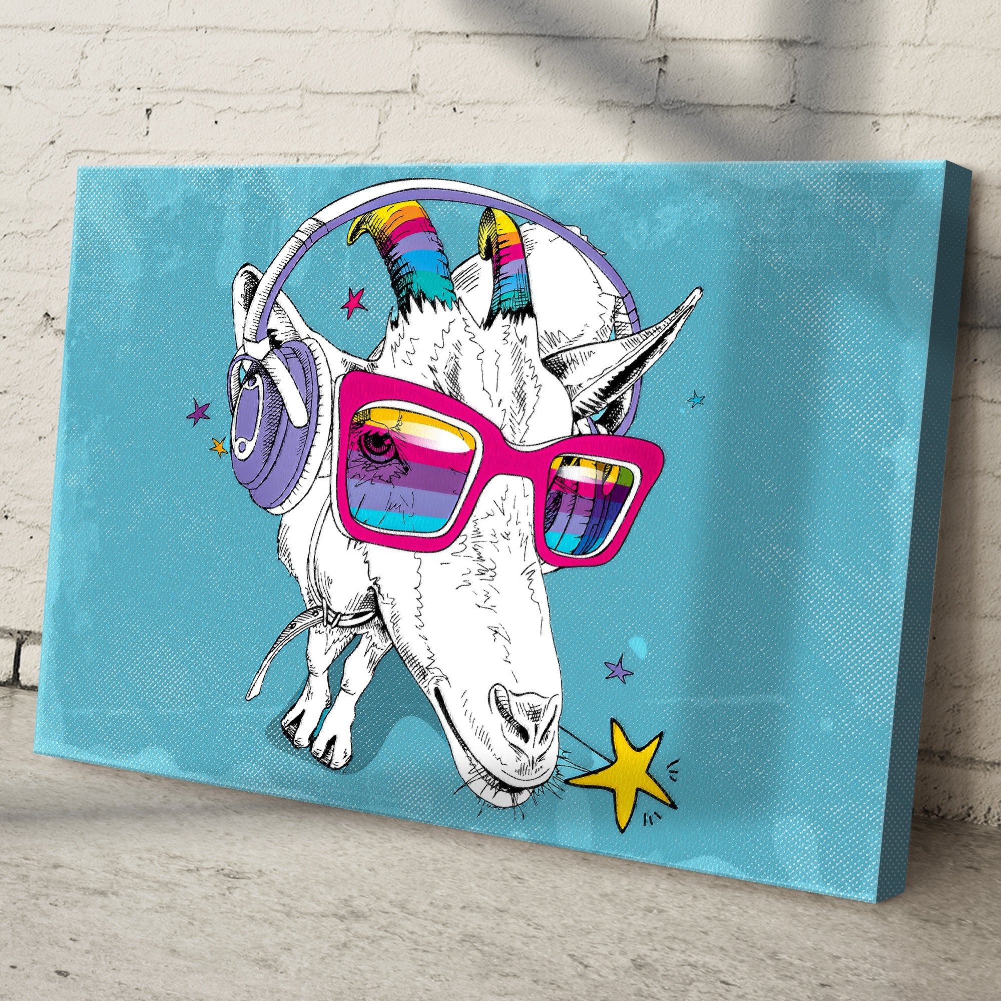Rainbow Cool Goat Canvas Wall Art on sale at MyriadMart