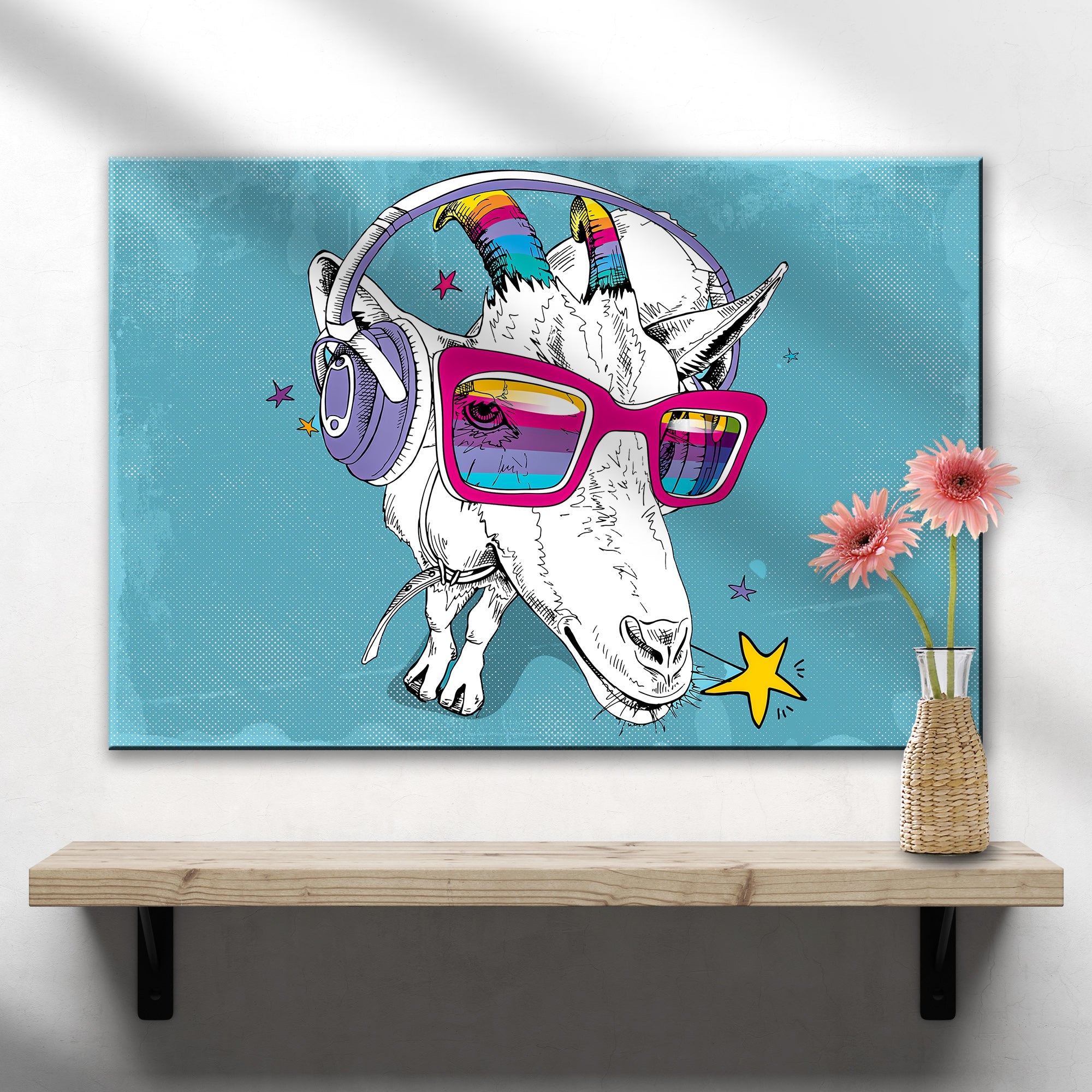 Rainbow Cool Goat Canvas Wall Art on sale at MyriadMart