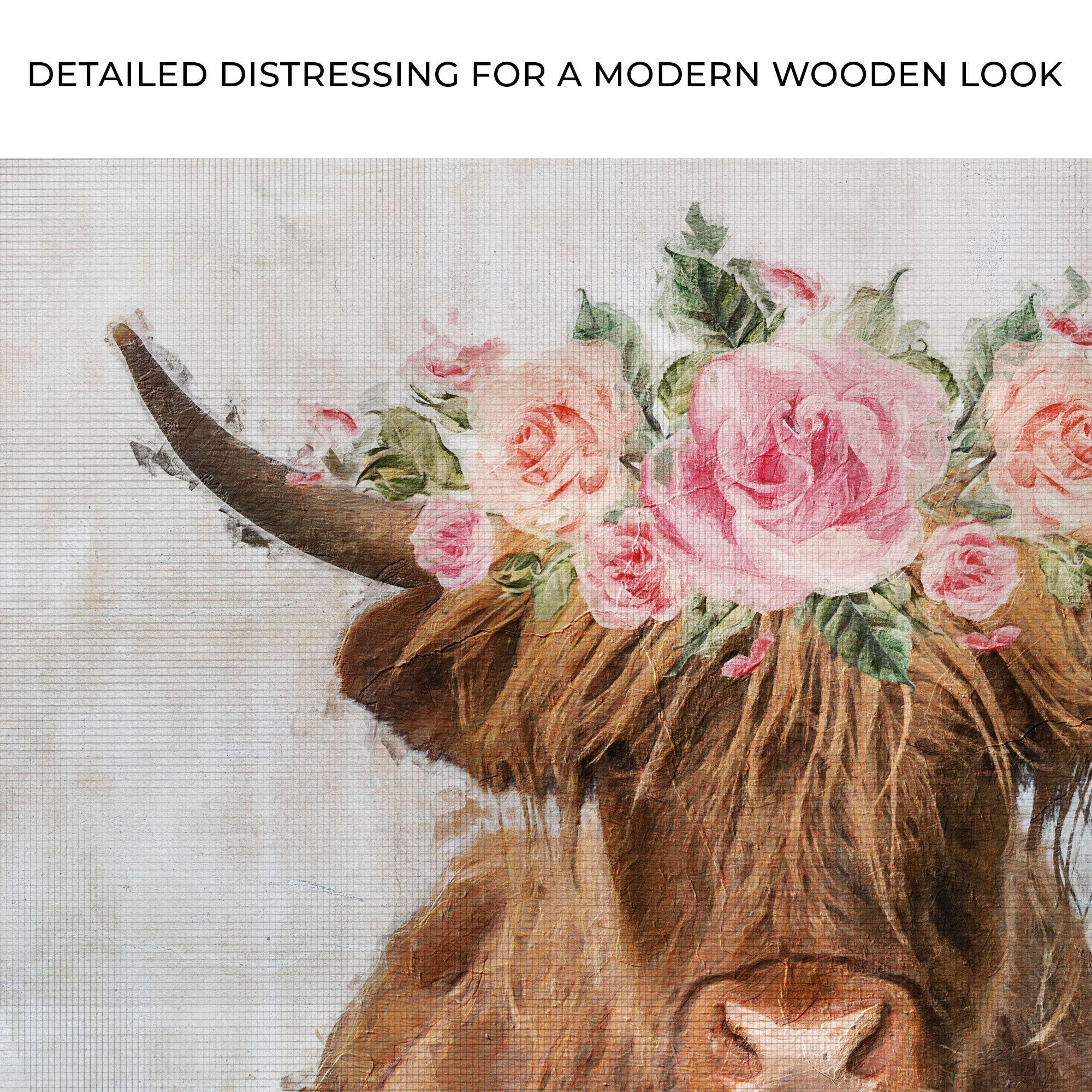 Highland Cow Floral Wreath Painting Canvas Wall Art on sale at MyriadMart