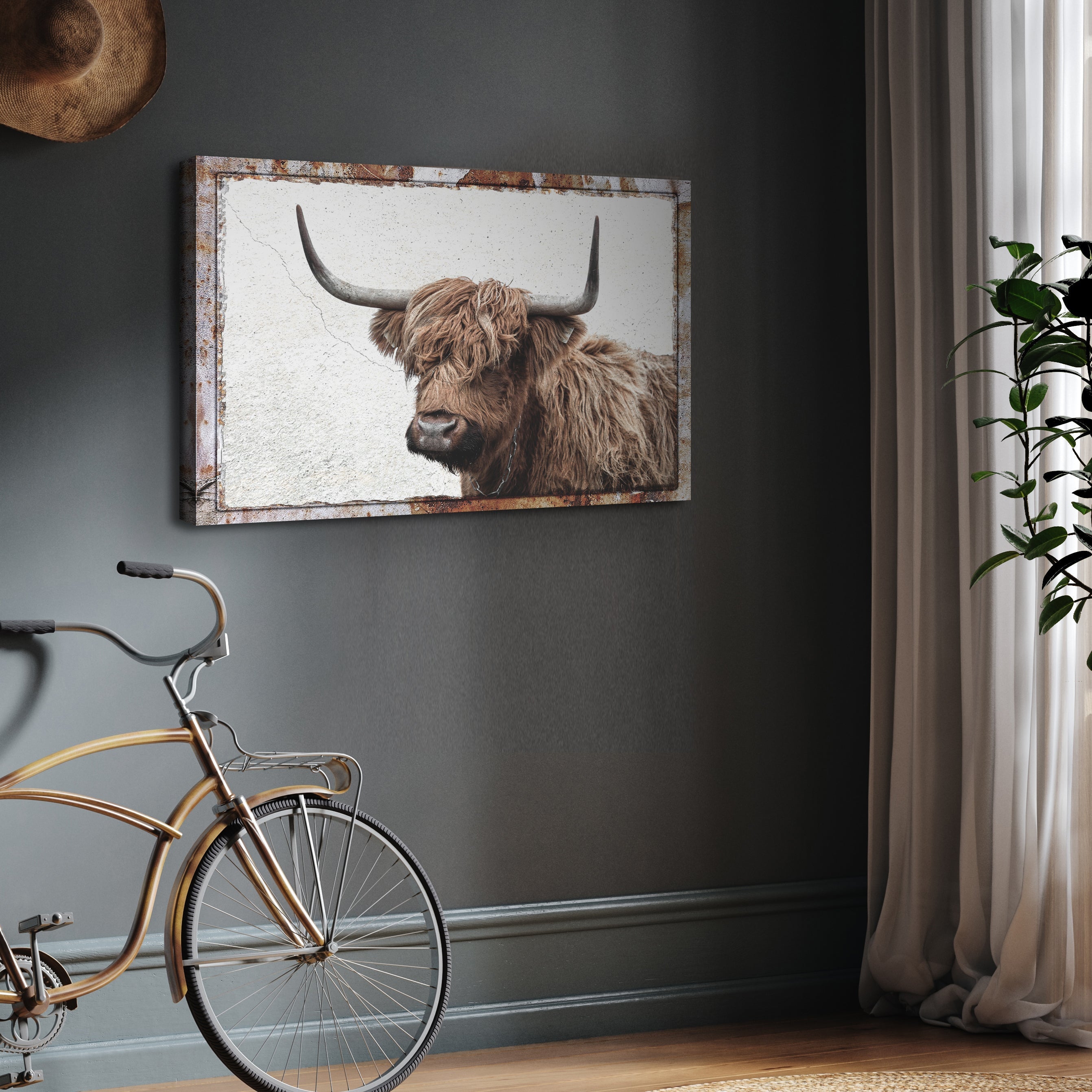 Natural Rustic Highland Cow Canvas Wall Art on sale at MyriadMart