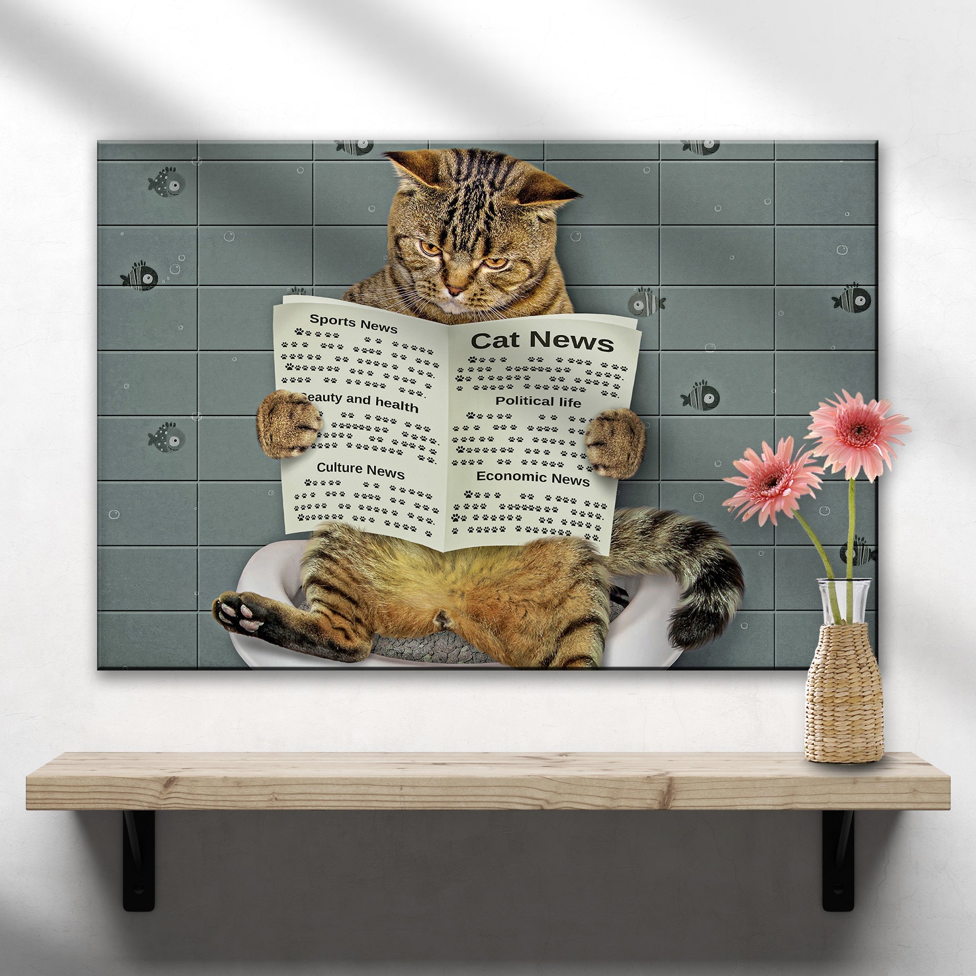 Cat Toilet Reading Newspaper Canvas Wall Art on sale at MyriadMart