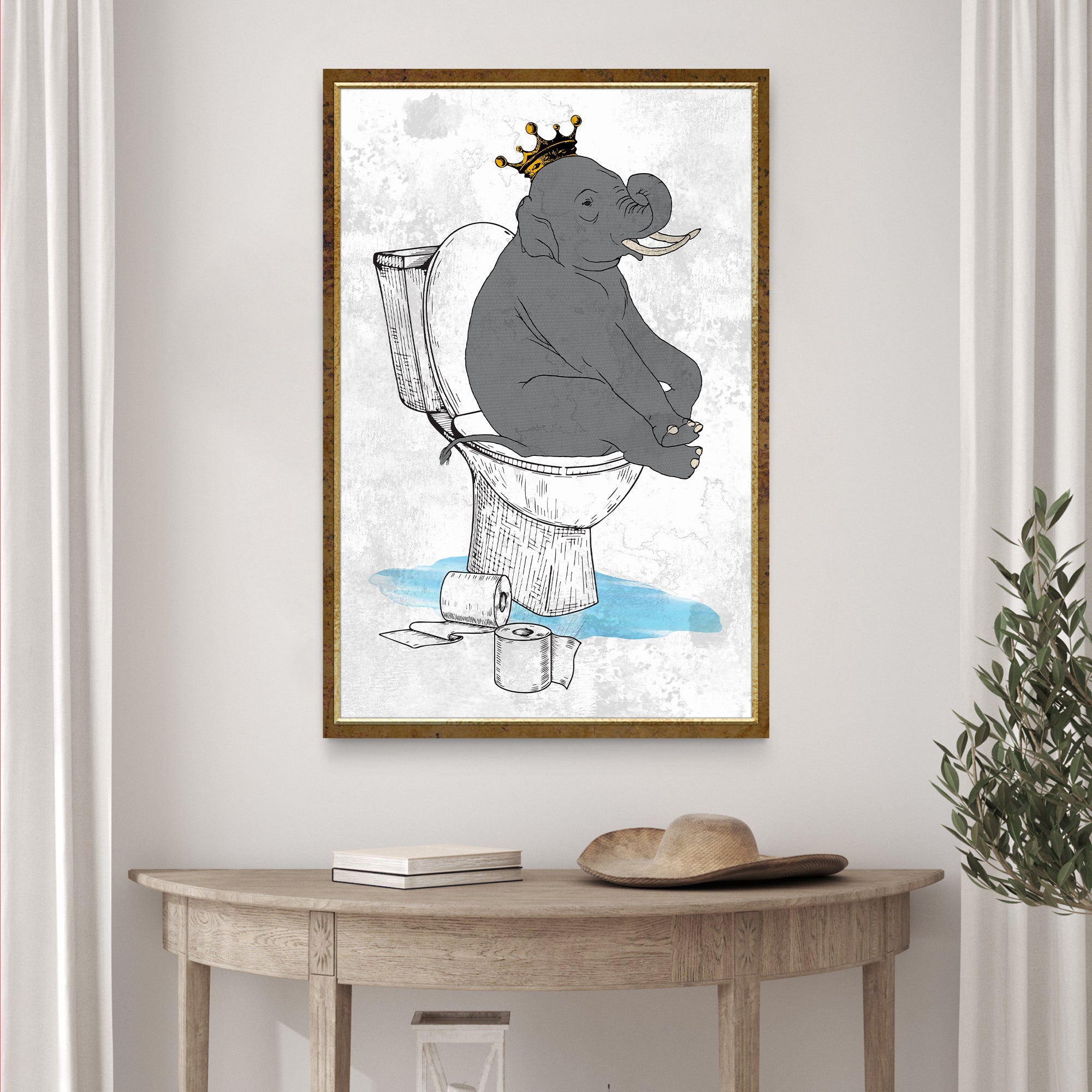 King Elephant On Toilet Canvas Wall Art on sale at MyriadMart