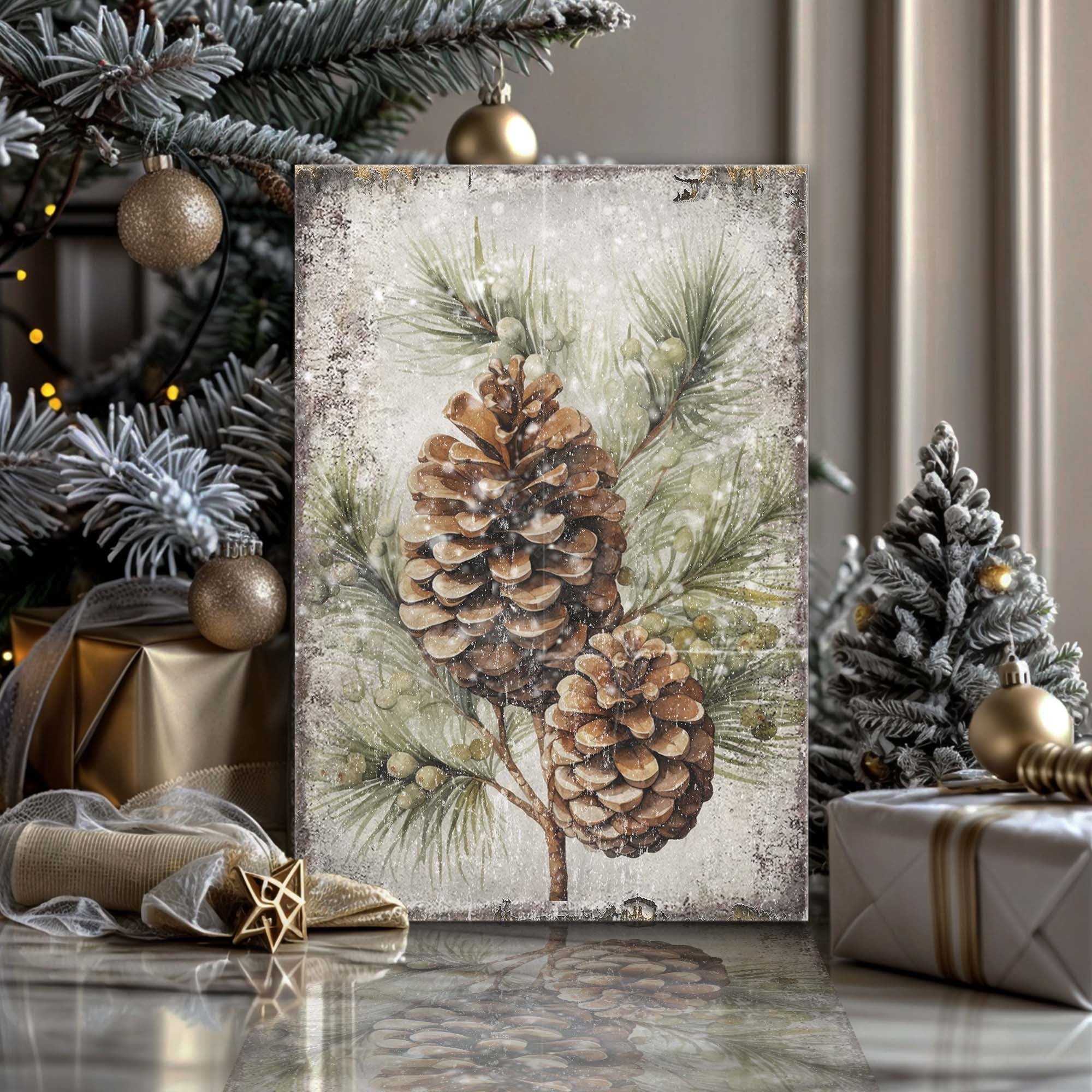 Vintage Winter Pine Cone Christmas Wall Art II on sale at MyriadMart