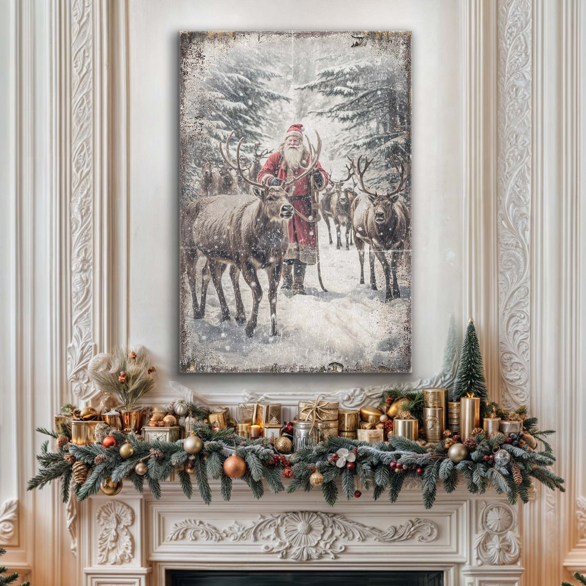 Vintage Woodland Santa Christmas Wall Art on sale at MyriadMart