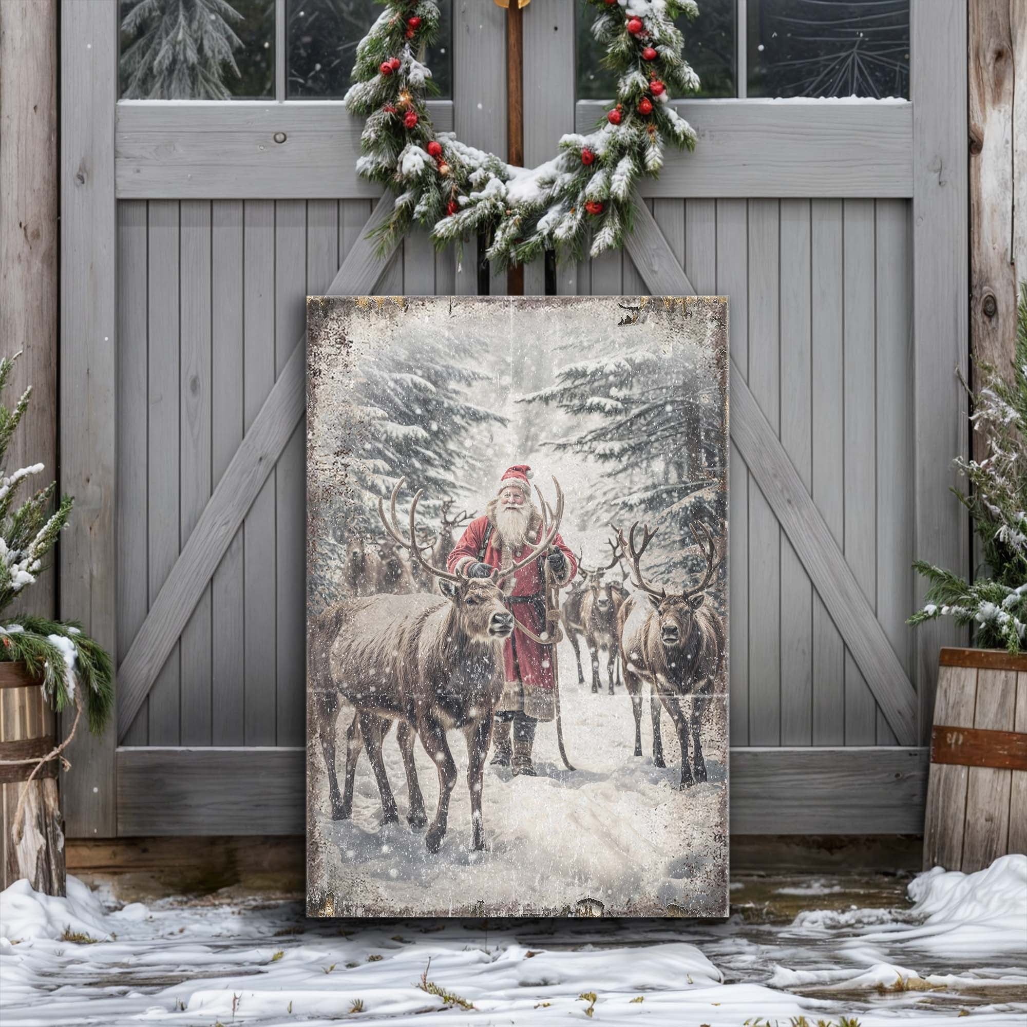 Vintage Woodland Santa Christmas Wall Art on sale at MyriadMart