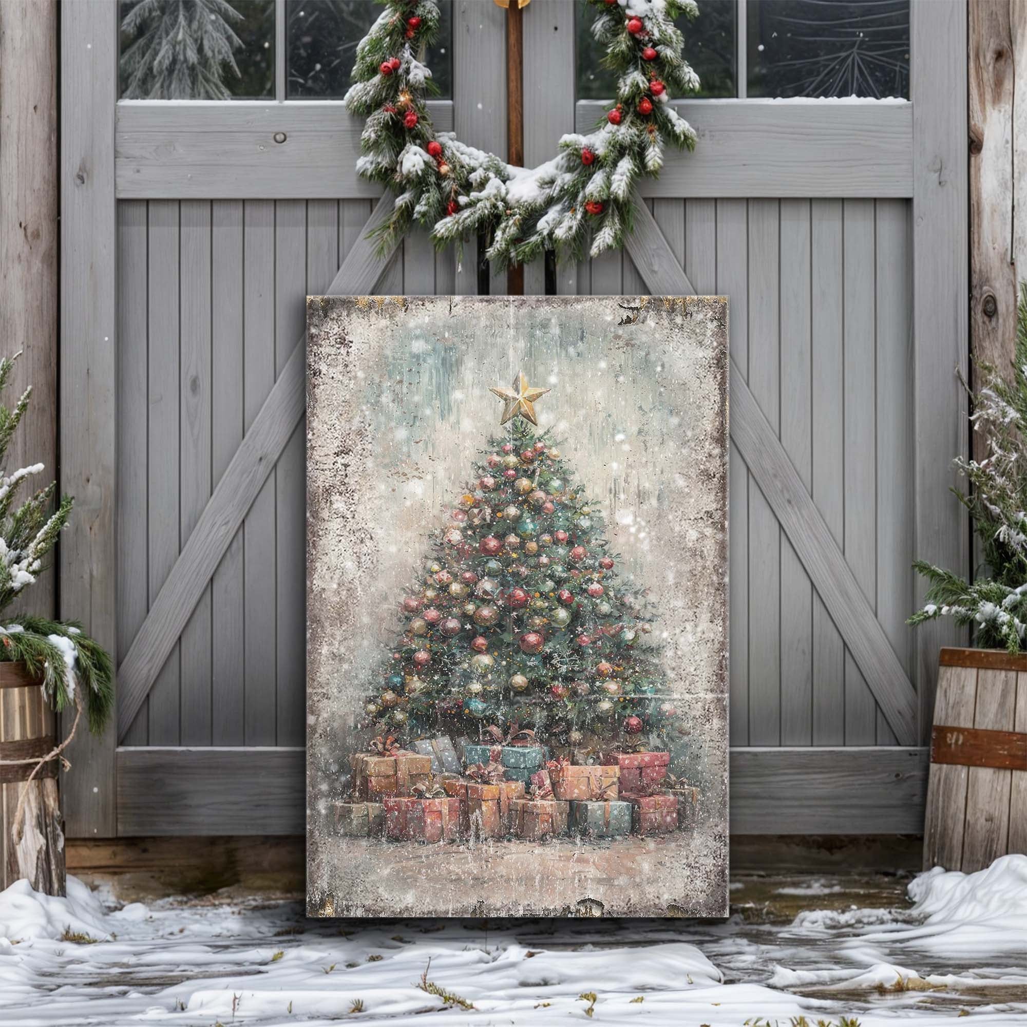 Vintage Christmas Tree With Gifts Wall Art on sale at MyriadMart