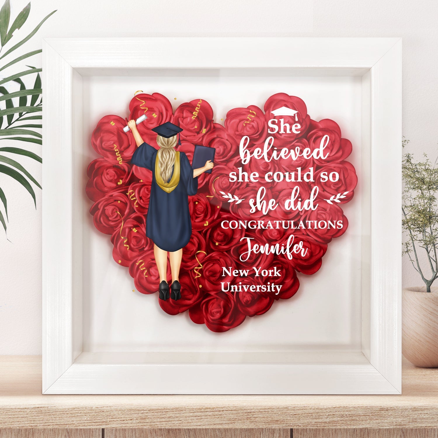 They Believed They Could - Graduation Gift, Gift For Friends - Personalized Flower Shadow Box - MyriadMart