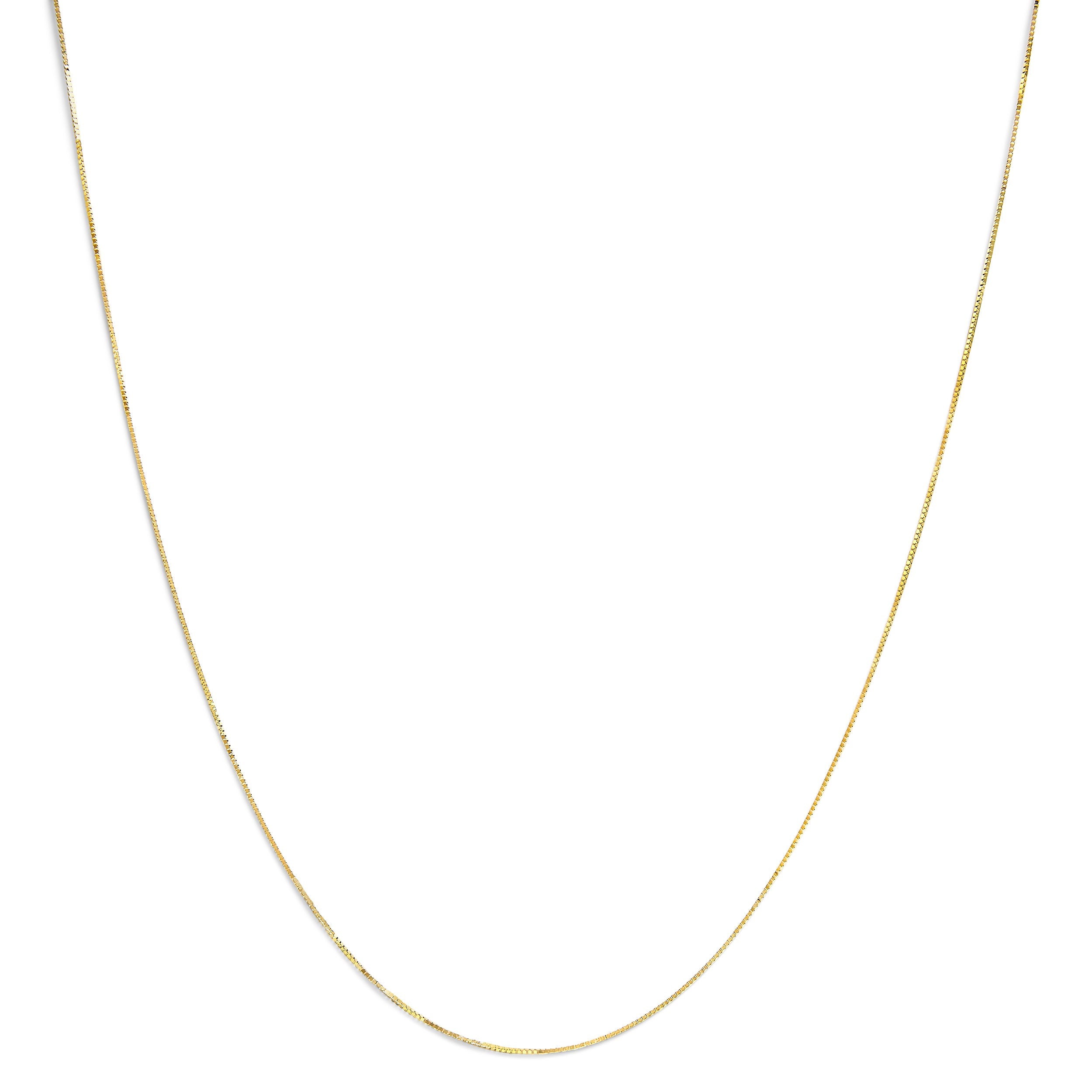 Solid 14K Yellow Gold 0.75mm Classic Box Chain Necklace. Unisex Chain - Size 16 Inches on sale at MyriadMart