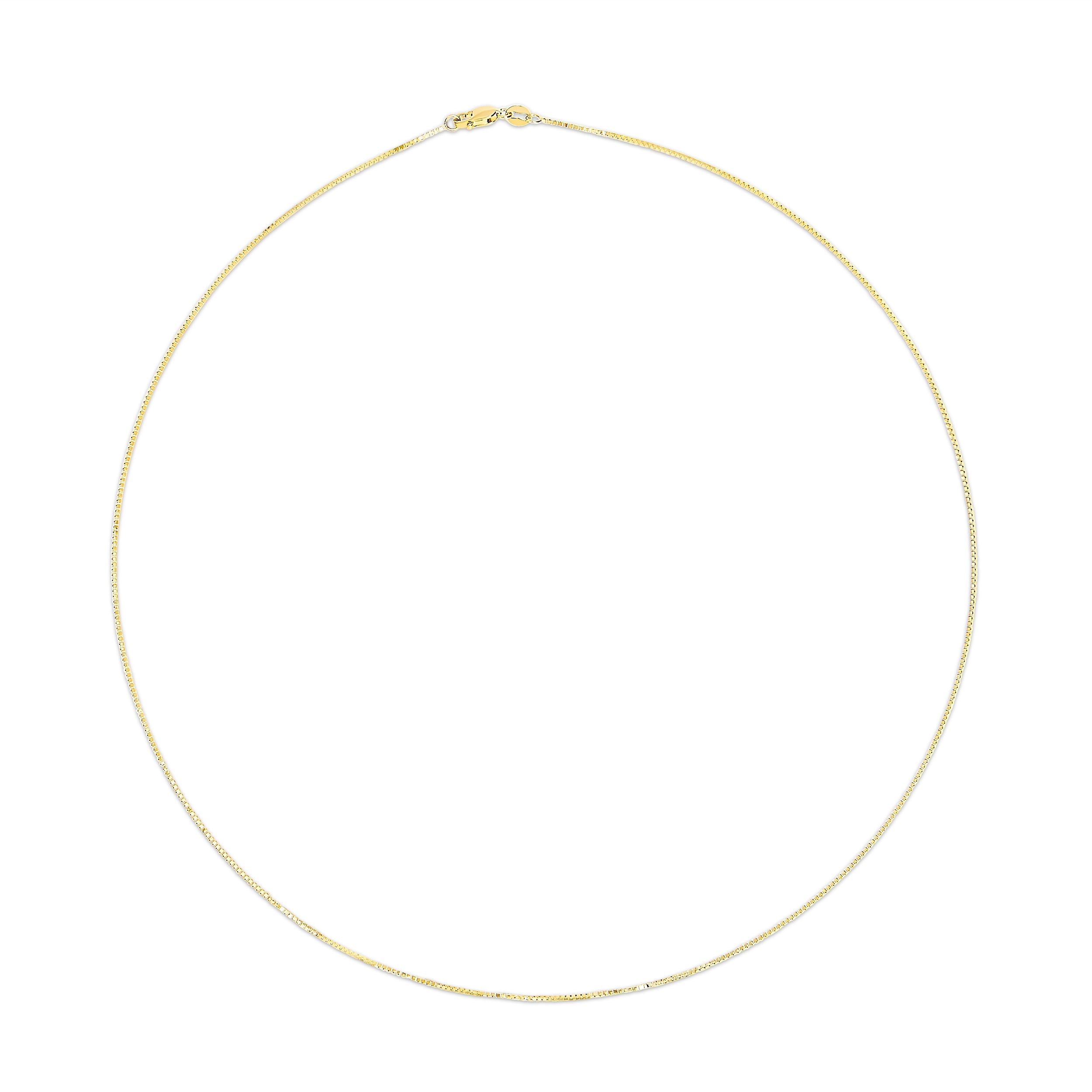 Solid 14K Yellow Gold 0.75mm Classic Box Chain Necklace. Unisex Chain - Size 16 Inches on sale at MyriadMart