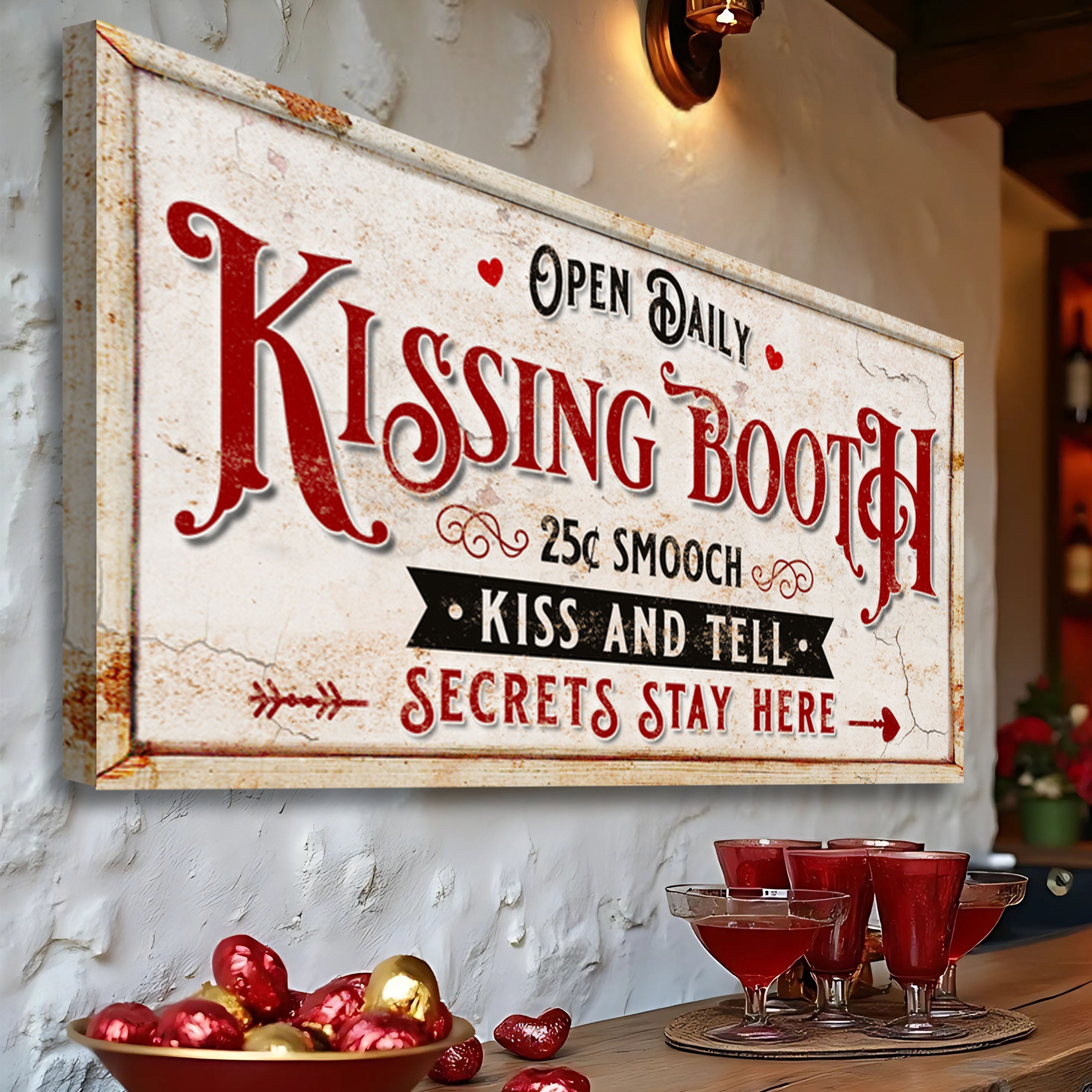 Vintage Rustic Kissing Booth Sign IV on sale at MyriadMart