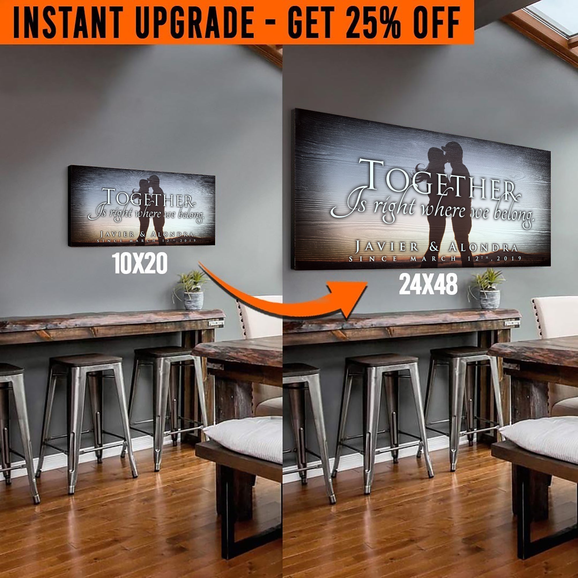 Upgrade Your 20x10 Inches 'Together' Style 2 Canvas To 24x48 Inches on sale at MyriadMart