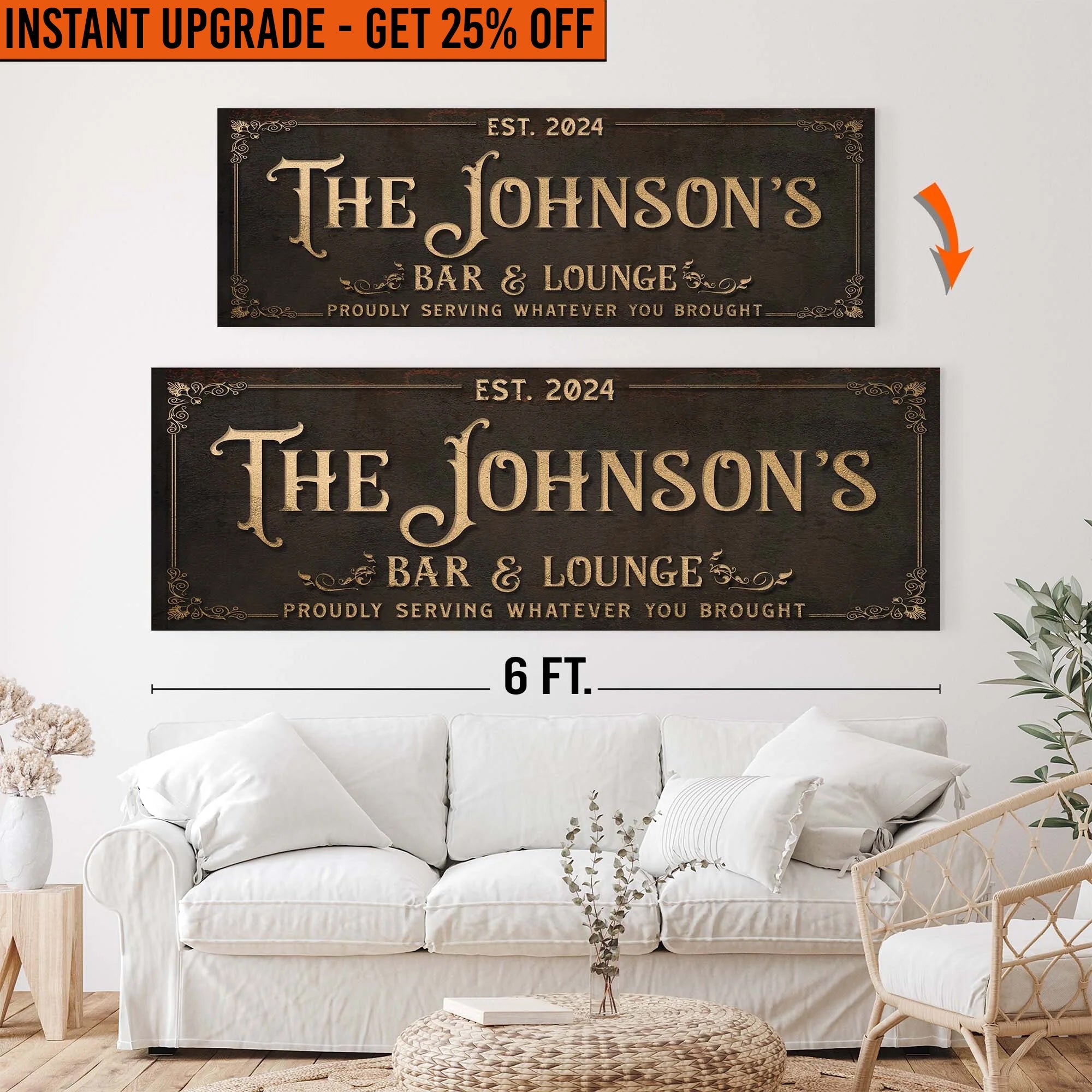 Upgrade Your 20x60 Inches 'Custom Bar & Lounge Sign III' Canvas To 24x72 Inches on sale at MyriadMart
