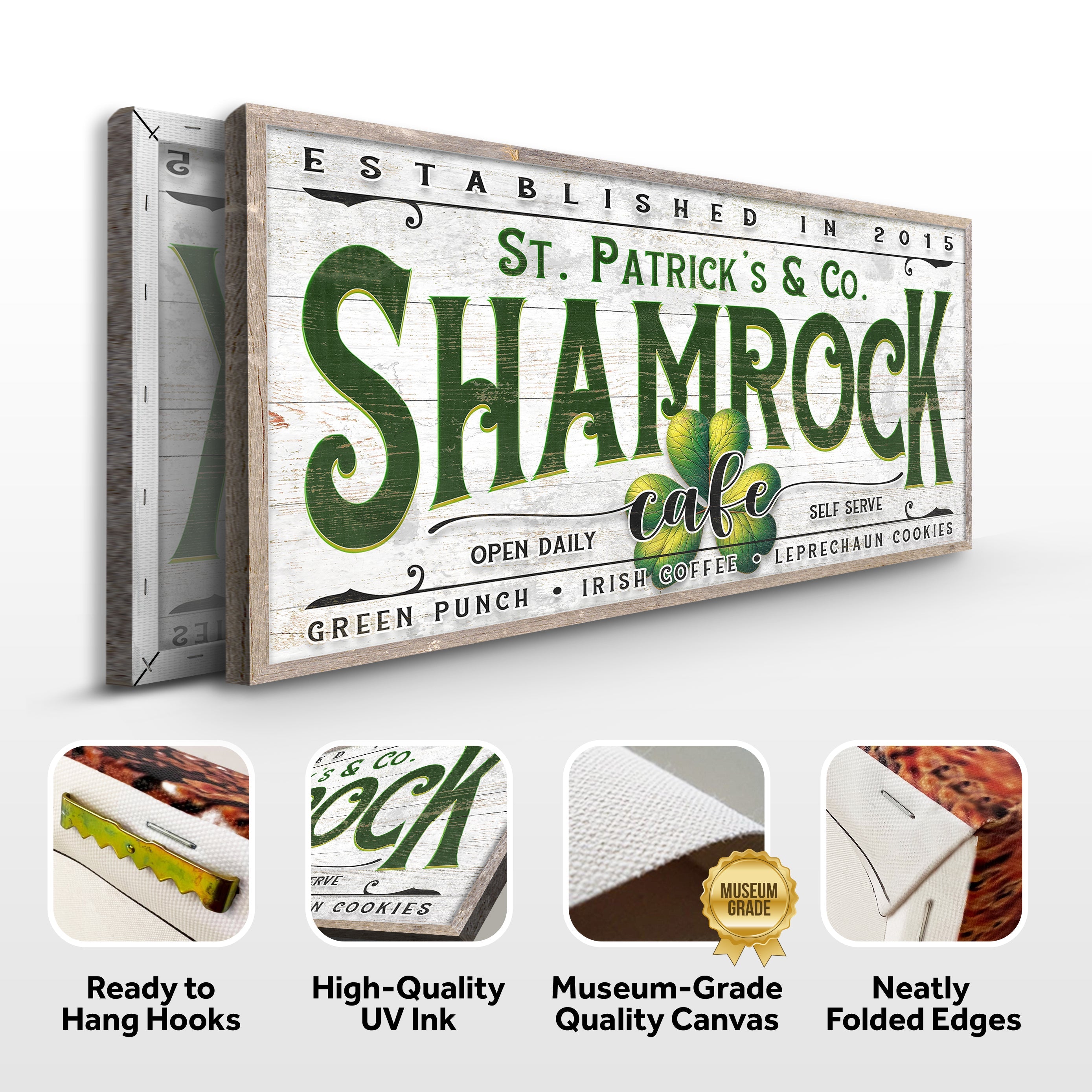Custom Shamrock Cafe Sign on sale at MyriadMart