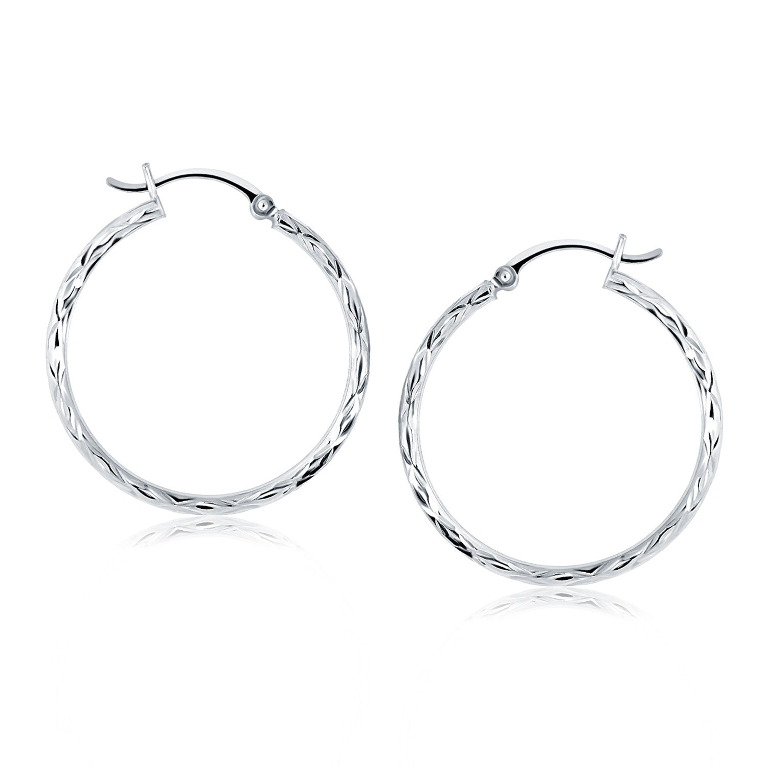 14k White Gold Diamond Cut Hoop Earrings on sale at MyriadMart