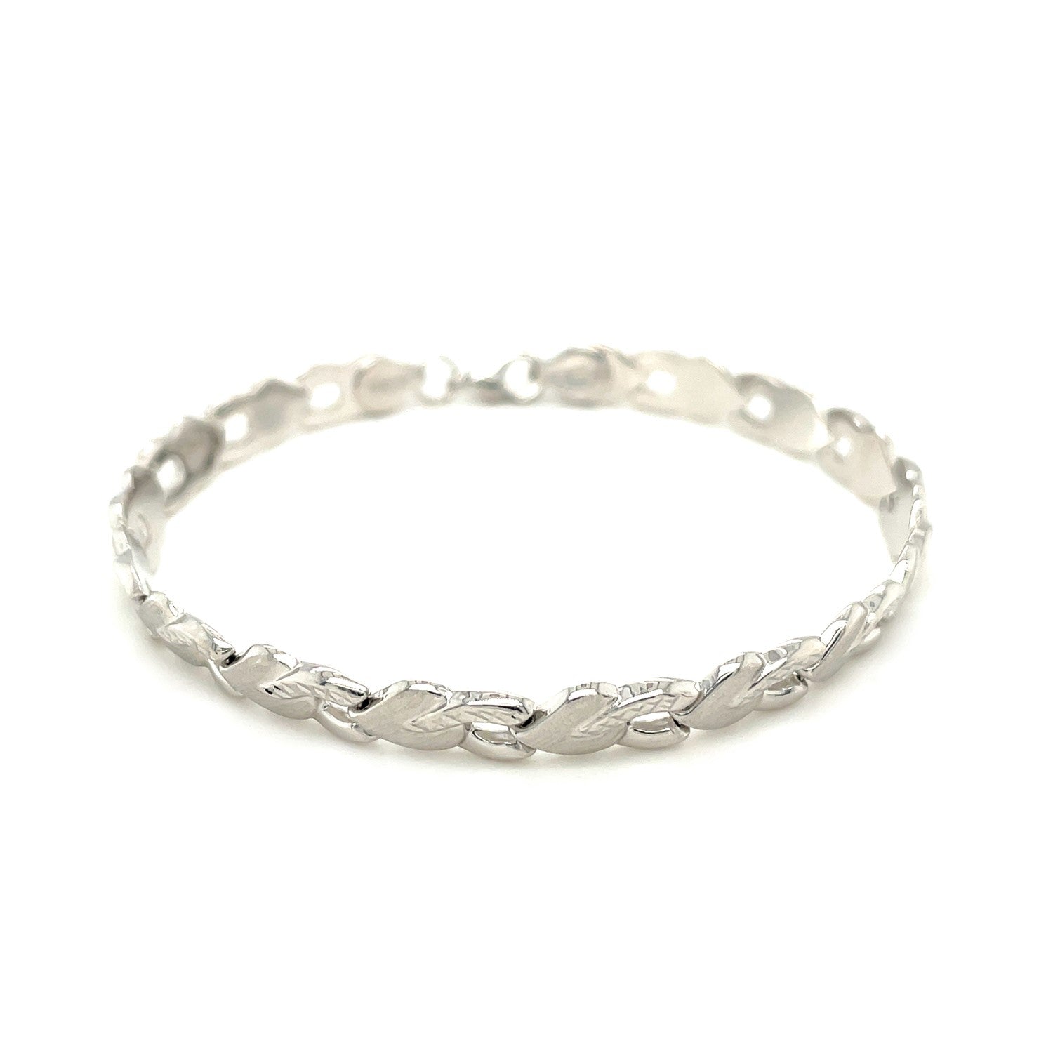 14k White Gold Heart Shape Textured Bracelet on sale at MyriadMart