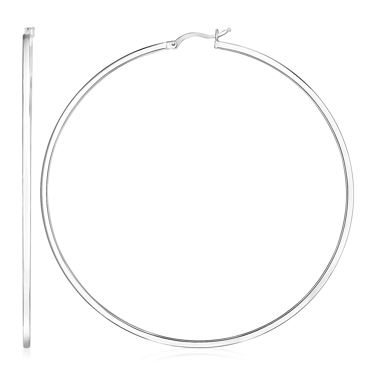 Sterling Silver Large Rectangular Profile Polished Hoop Earrings on sale at MyriadMart