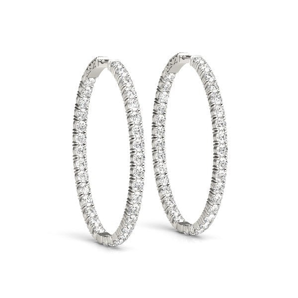 Oval Shape Two Sided Diamond Hoop Earrings in 14k White Gold 2 cttw on sale at MyriadMart