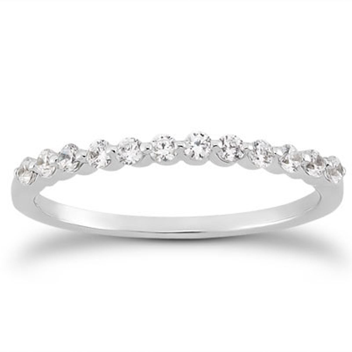 14k White Gold Floating Diamond Single Shared Prong Wedding Ring Band on sale at MyriadMart