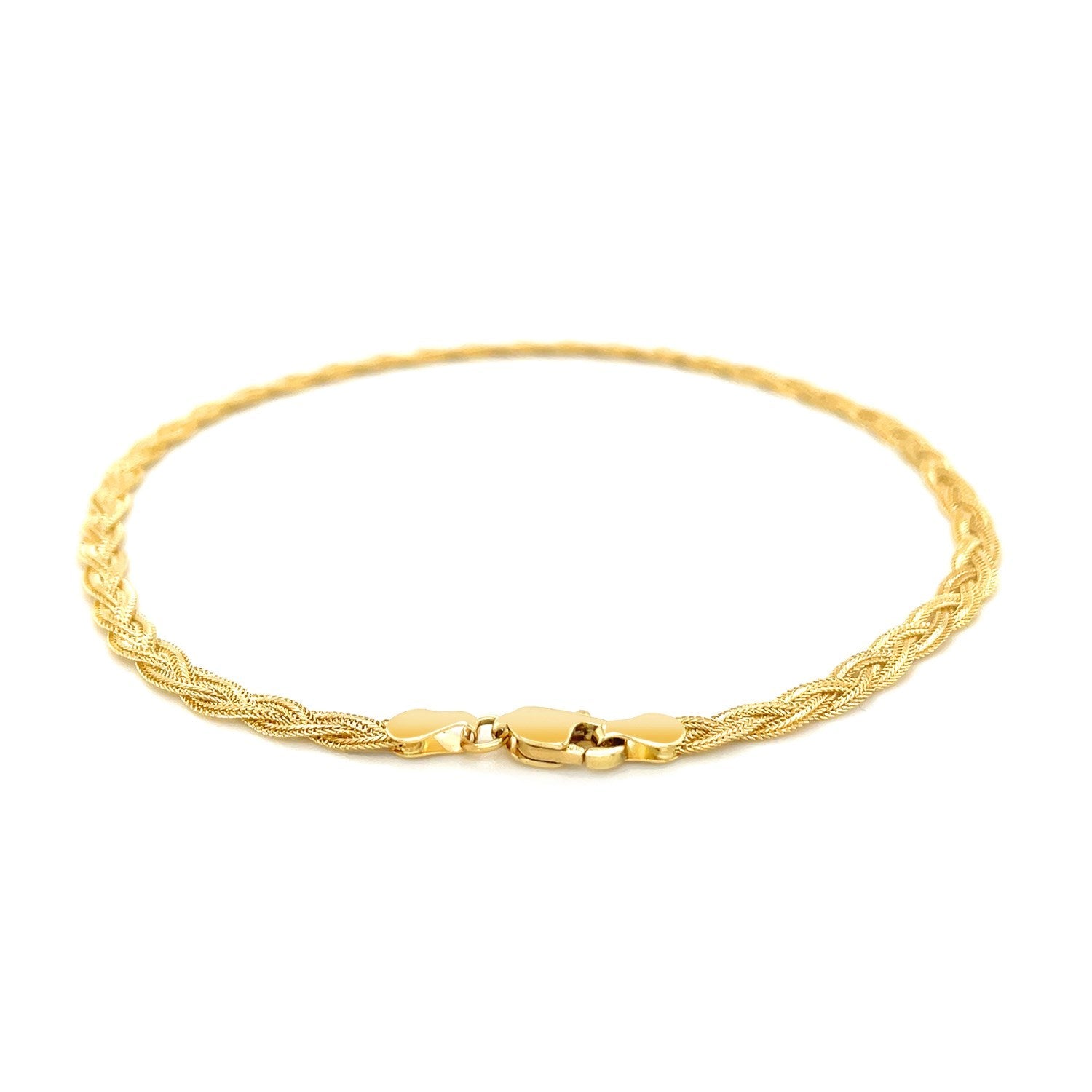 3.5mm 14k Yellow Braided Foxtail Anklet on sale at MyriadMart
