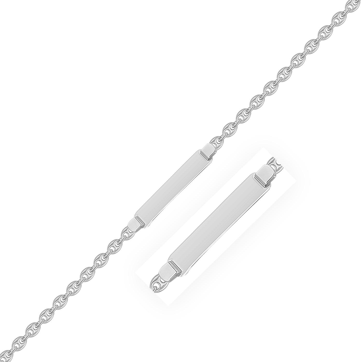 14k White Gold Figaro Chain Fancy Children's ID Bracelet on sale at MyriadMart