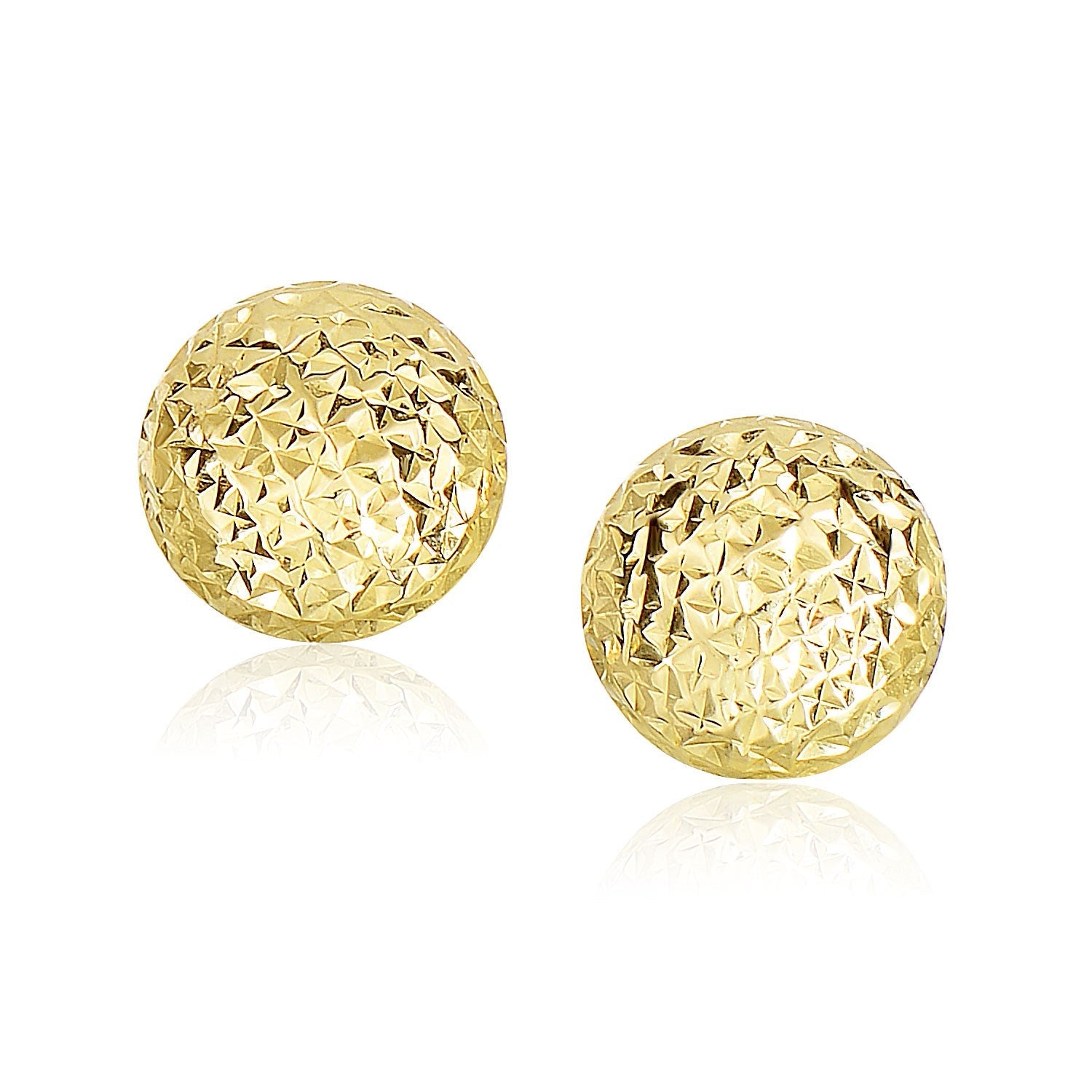 14k Yellow Gold Puff Round Earrings with Diamond Cuts on sale at MyriadMart