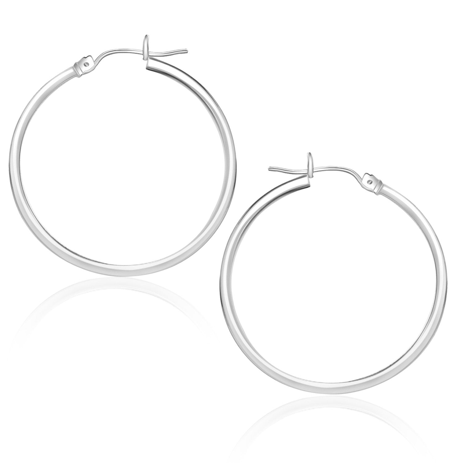 14k White Gold Polished Hoop Earrings 25 mm on sale at MyriadMart
