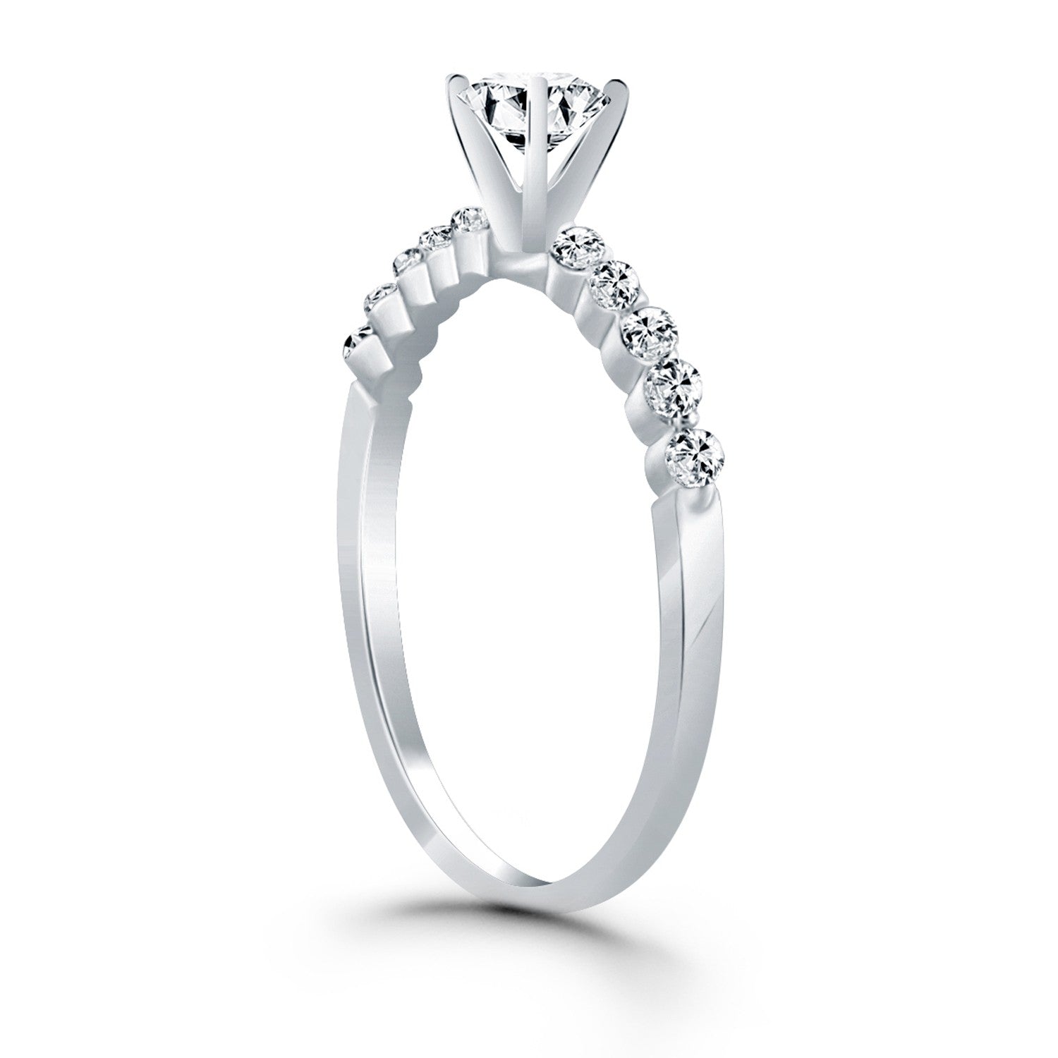 14k White Gold Diamond Engagement Ring with Shared Prong Diamond Accents on sale at MyriadMart