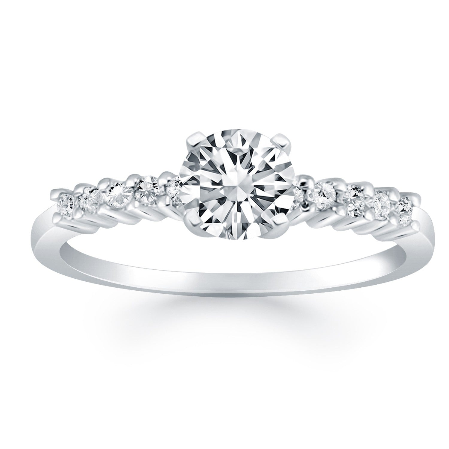 14k White Gold Shared Prong Accent Diamond Engagement Ring on sale at MyriadMart