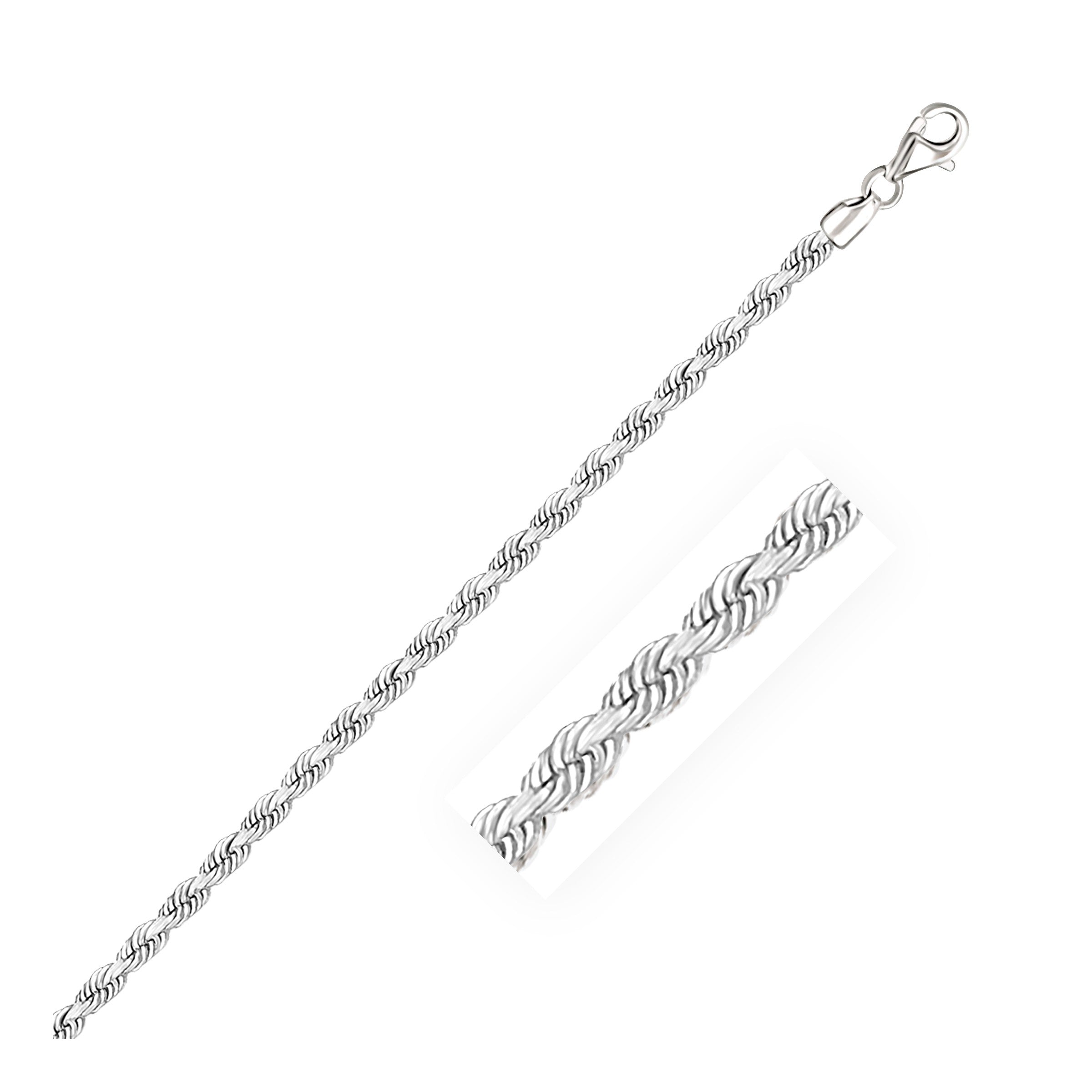 3.0mm 14k White Gold Solid Diamond Cut Rope Bracelet on sale at MyriadMart